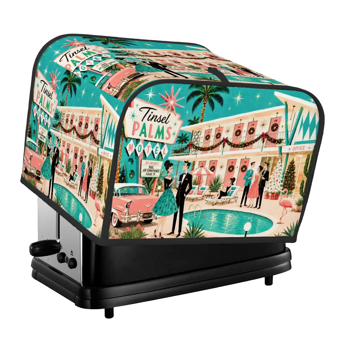Palm Springs Mid Century Christmas Tinsel Palms Motel Toaster Cover