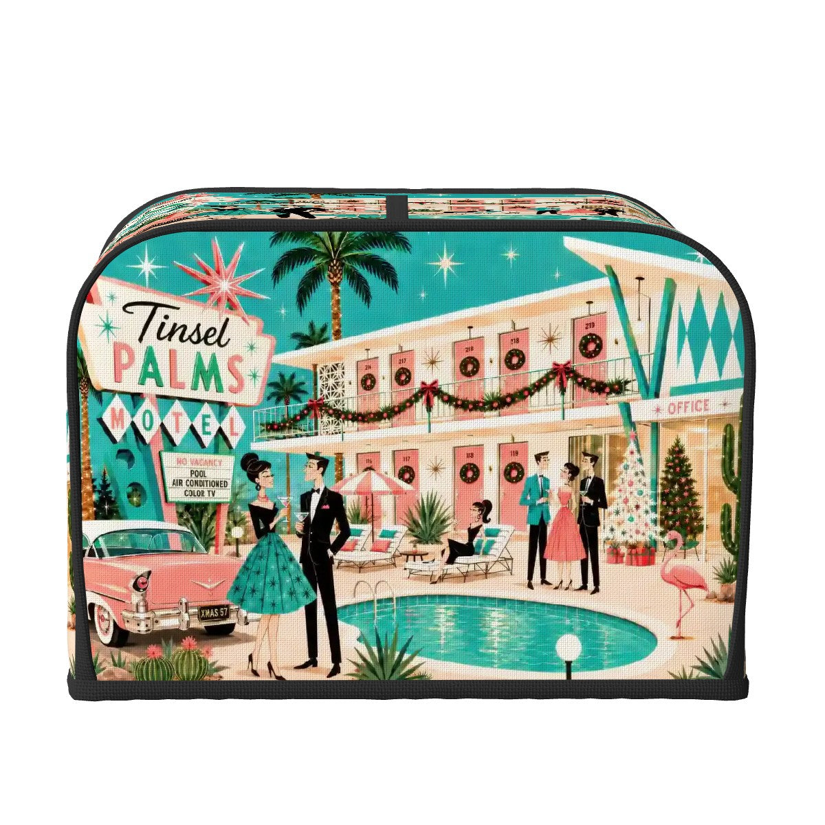 Palm Springs Mid Century Christmas Tinsel Palms Motel Toaster Cover