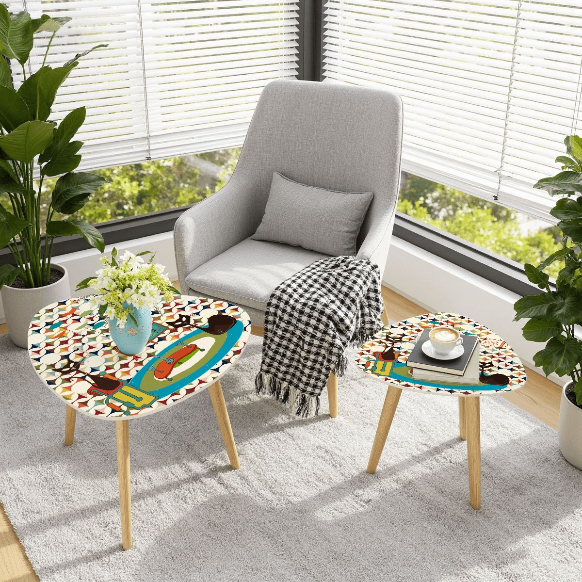 Atomic Cat Cocktail Lounge Danish Nesting Tables, Mid Century Modern Scandinavian Danish Side Tables