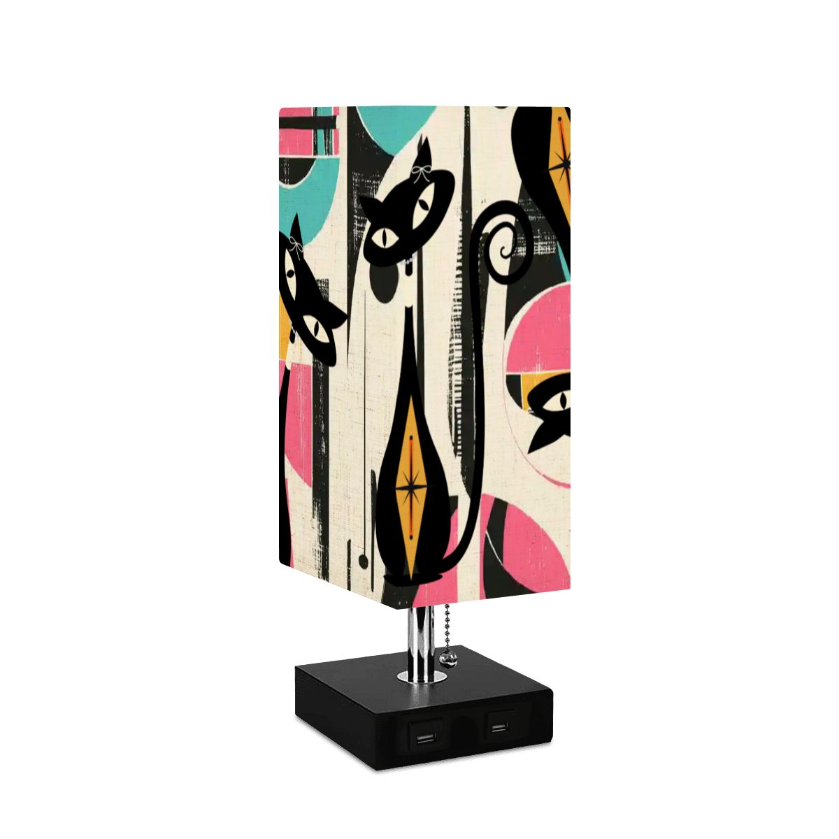 Atomic Cat Mid Century Modern Table Lamp with USB Ports, Retro Artist&
