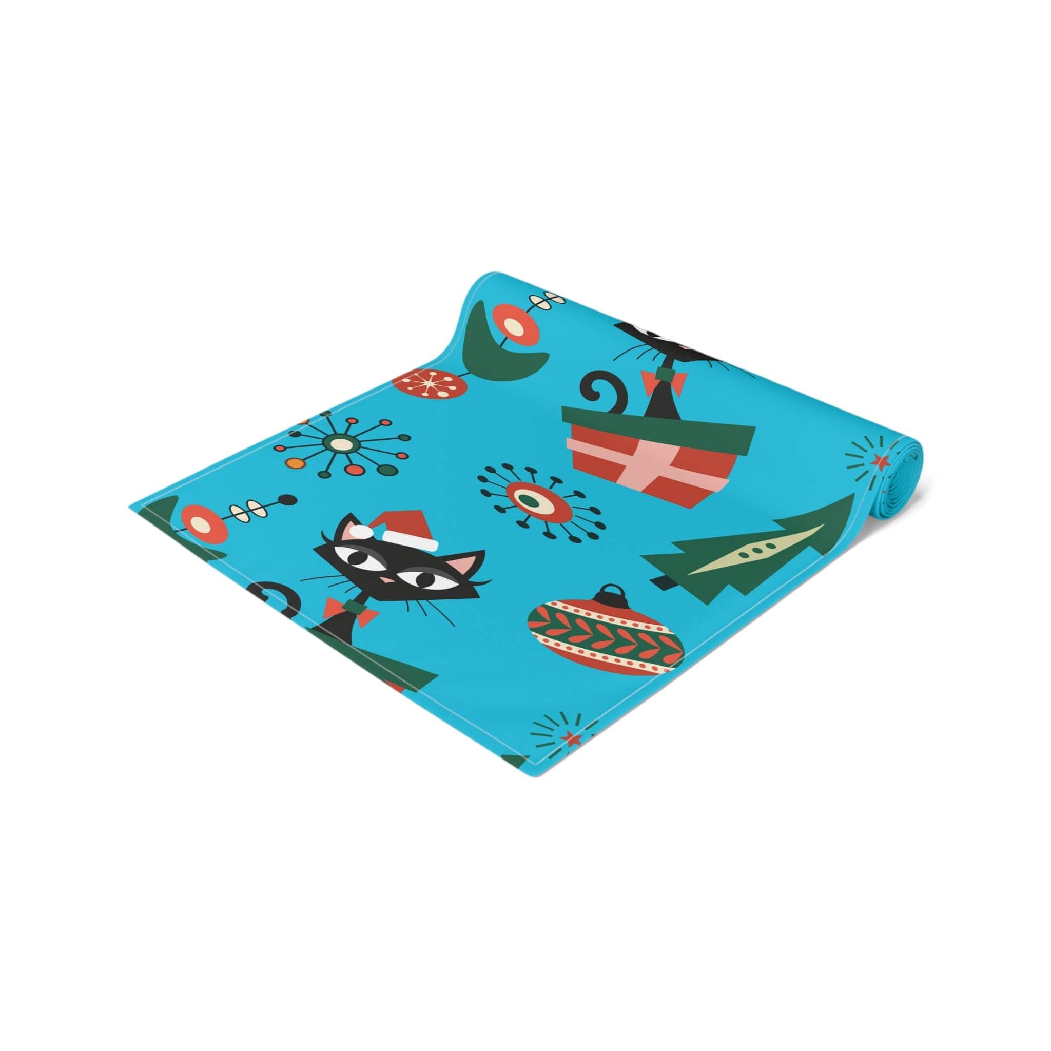 Kate McEnroe New York 1950s Atomic Kitschy Black Cat Christmas Table Runner, Mid Century Retro Holiday DecorTable Runners32832533655449276806