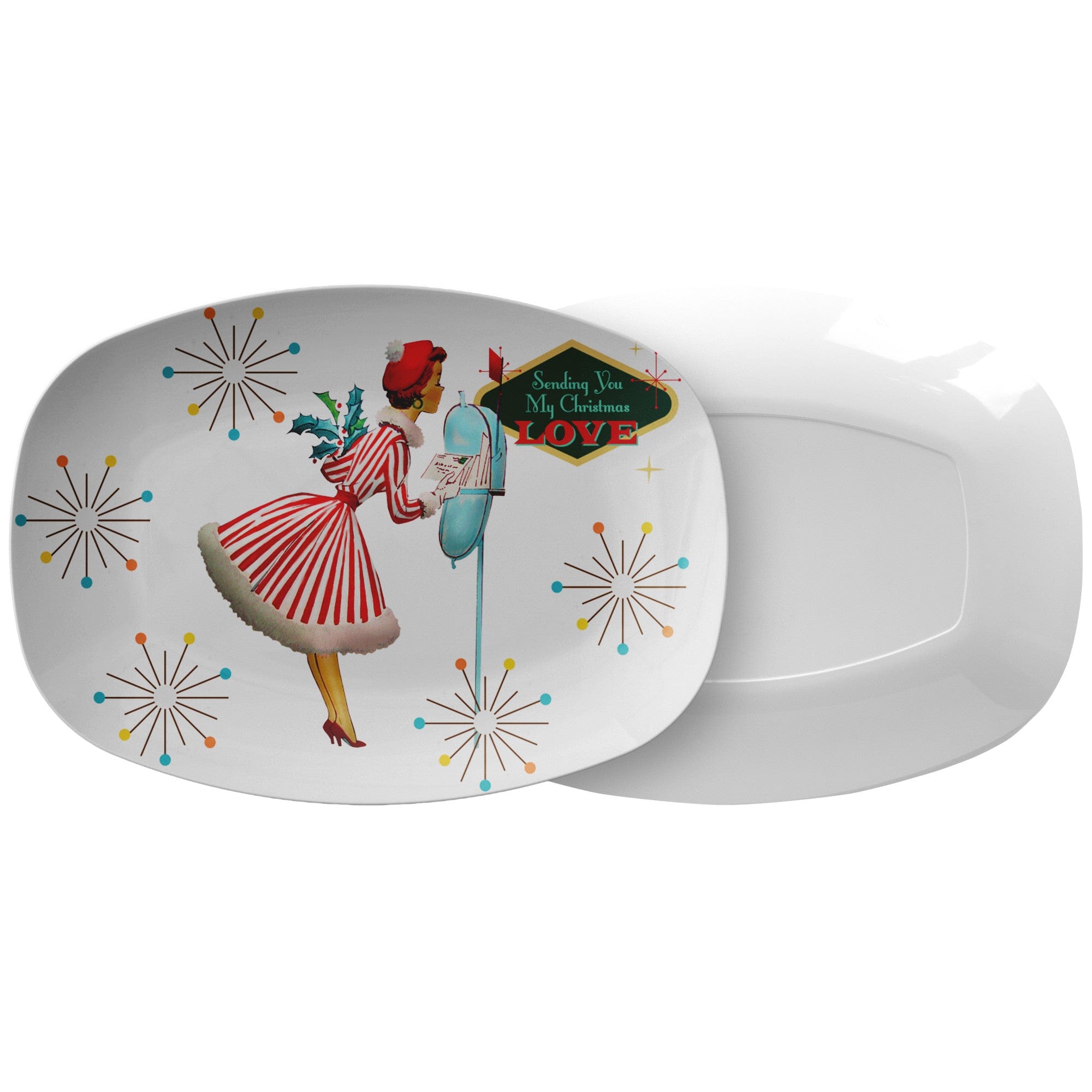 Kate McEnroe New York 1950s Kitsch Retro Vintage Christmas Card Art Mid Century Serving PlatterServing PlattersP23 - VIN - WOM - 65