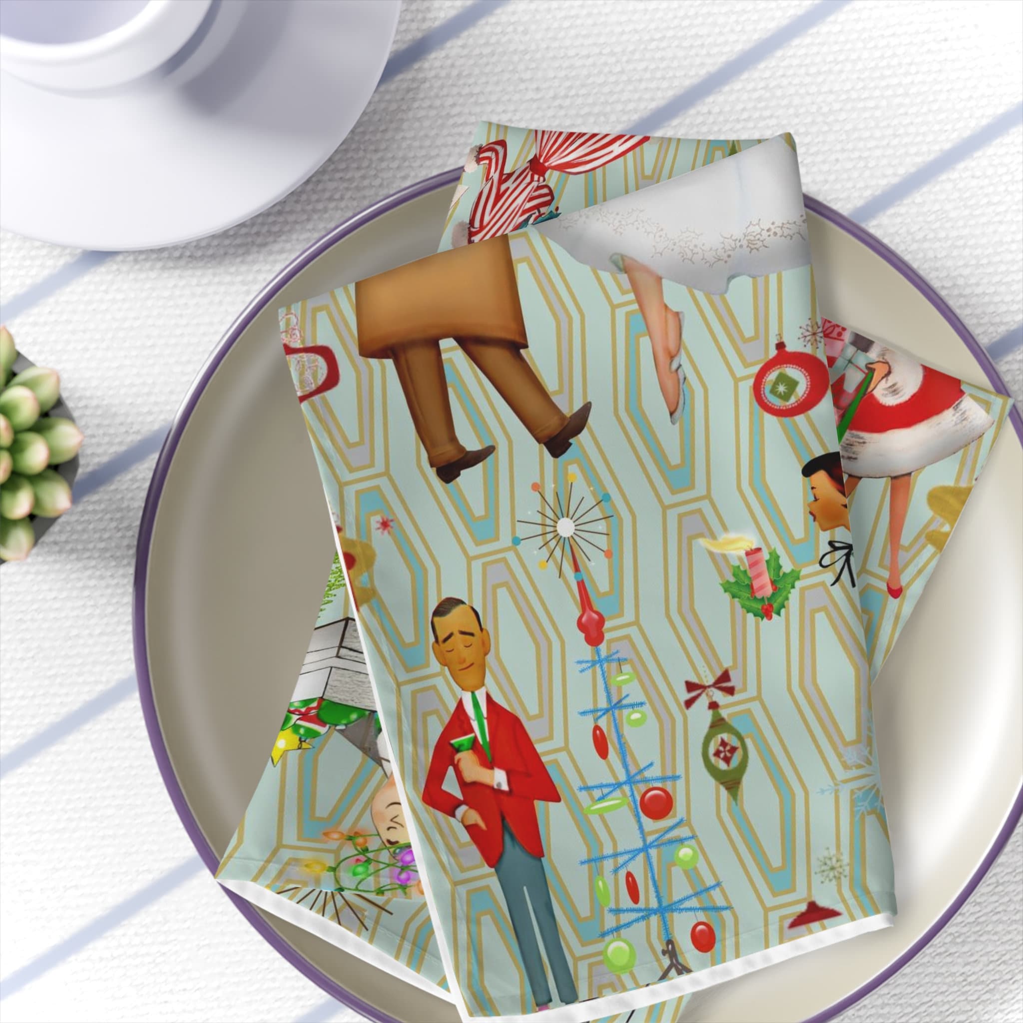 Kate McEnroe New York 1950s Retro Vintage Christmas Napkins, Mid Century Modern Retro Green, Red, Women, Ladies, Housewives Holiday Table Linens - 123281223Napkins30003805259407957897