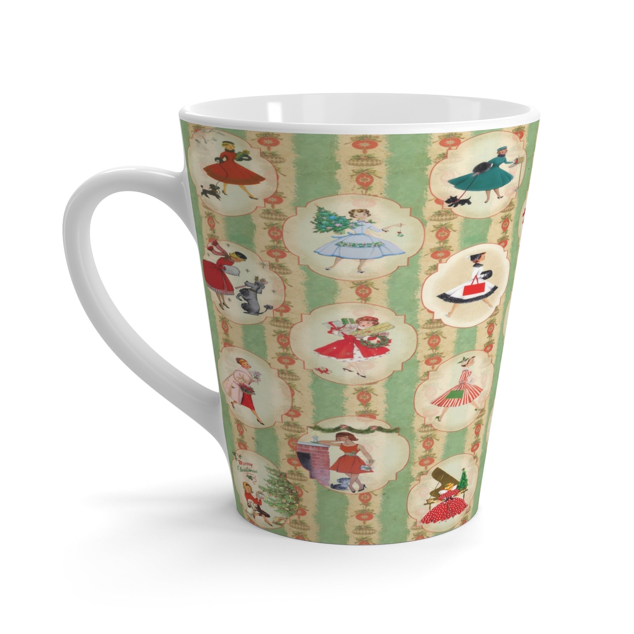 Kate McEnroe New York 1950s Retro Vintage Kitsch Christmas Latte Mug by Kate McEnroe New York, Mid Century Modern Holiday Drinkware, Atomic Age Coffee CupMugs10681569150444772234