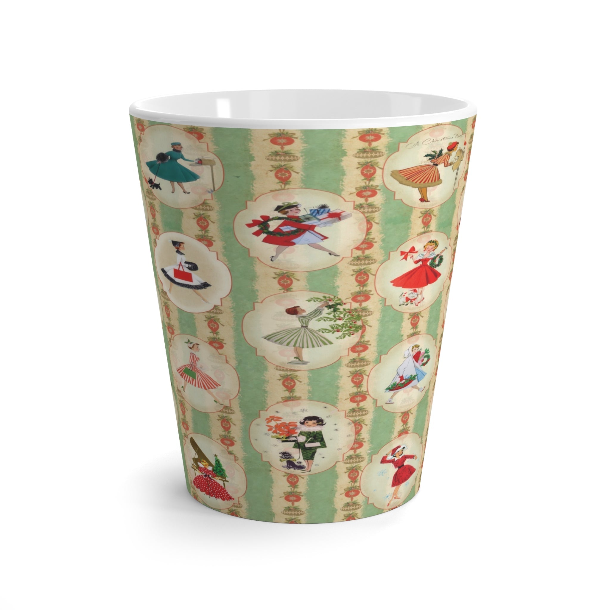 Kate McEnroe New York 1950s Retro Vintage Kitsch Christmas Latte Mug by Kate McEnroe New York, Mid Century Modern Holiday Drinkware, Atomic Age Coffee CupMugs10681569150444772234