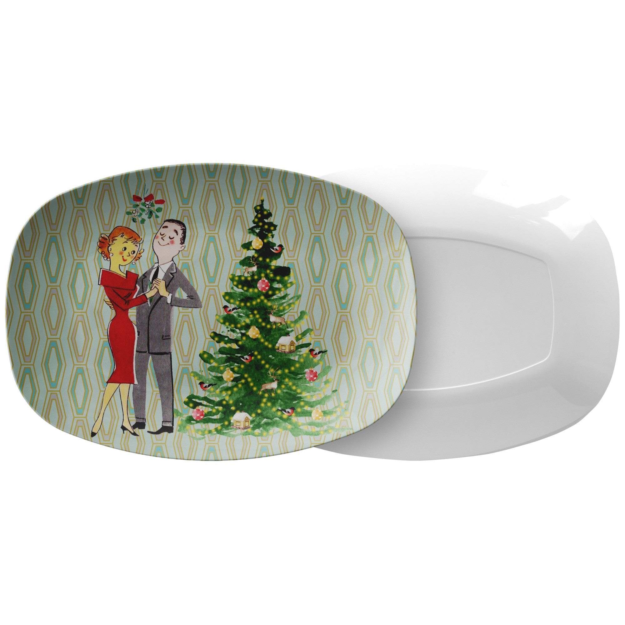 Kate McEnroe New York 1950s Retro Vintage Kitsch Couple Christmas Platter, Mid Century Modern Holiday Kitchen GiftsServing Platters9727