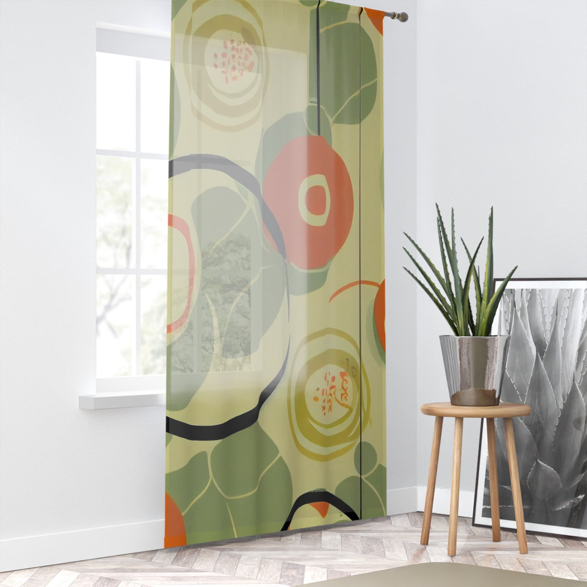 Kate McEnroe New York 1970s Geometric Abstract Curtains, Burnt Orange and Green Mid Century Style Living Room, Bedroom Decor - KM13879923Window CurtainsW3S - ORA - GRA - SH3