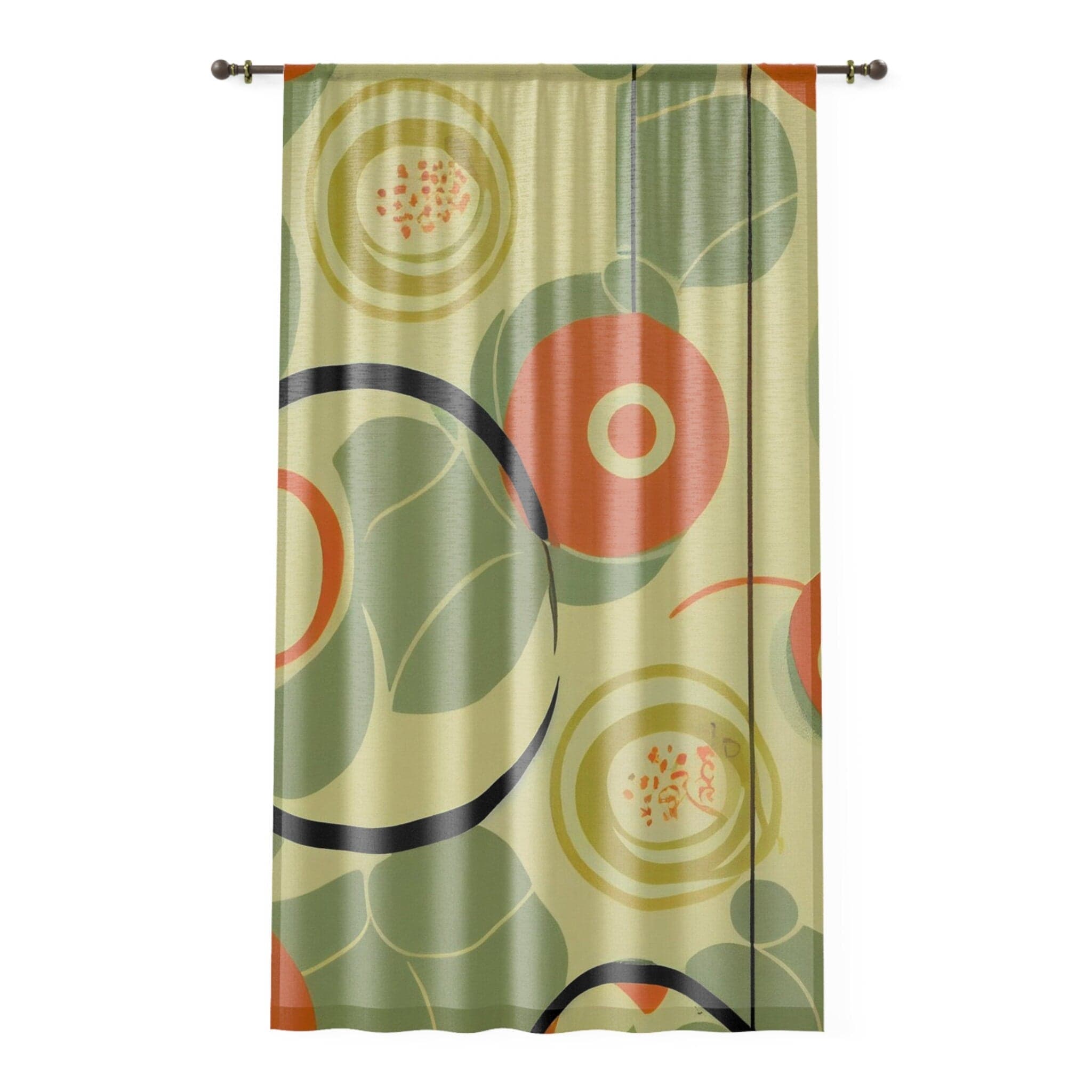 Kate McEnroe New York 1970s Geometric Abstract Curtains, Burnt Orange and Green Mid Century Style Living Room, Bedroom Decor - KM13879923Window CurtainsW3S - ORA - GRA - SH3