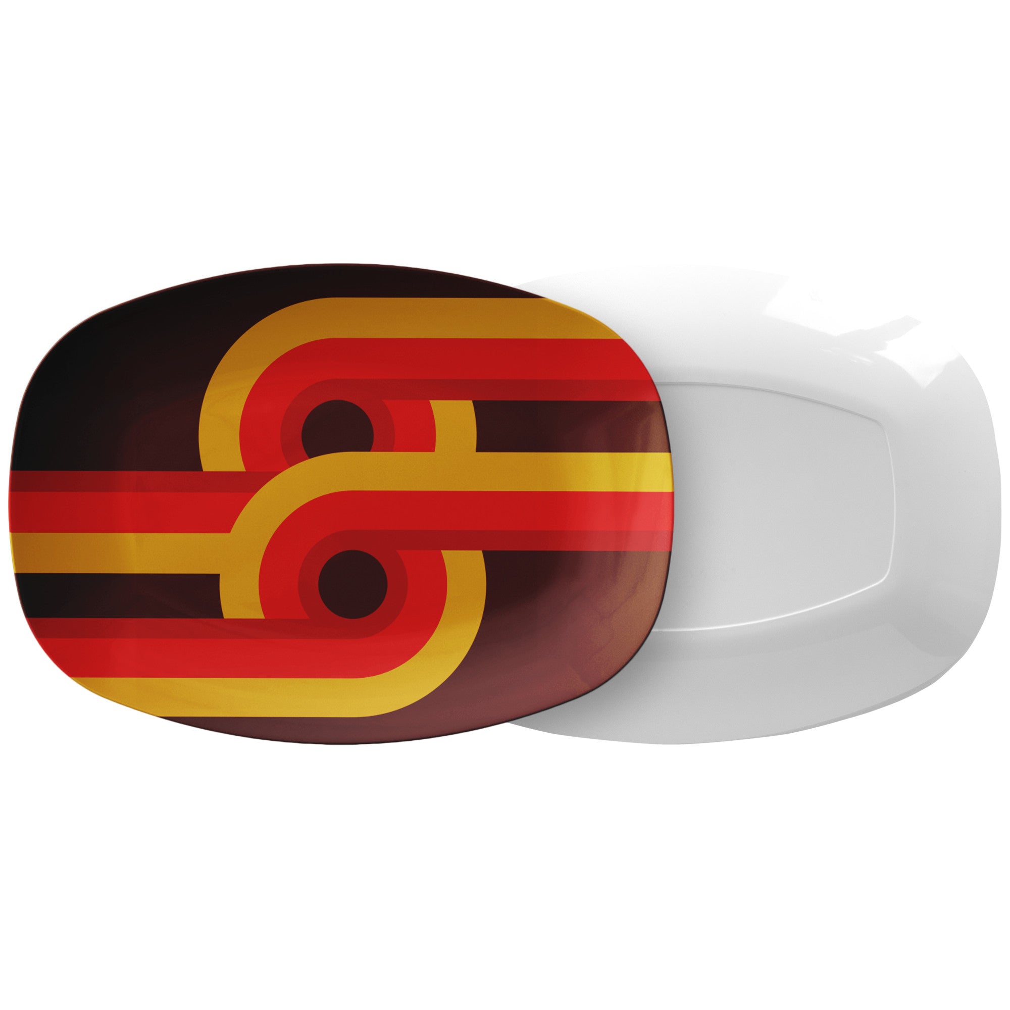 Kate McEnroe New York 1970s Retro Serving Platter, Mid Century Modern Geometric Entertaining Tray, Bold Yellow Red Brown Vintage MCM Party TablewareServing PlattersP23RETLIN3