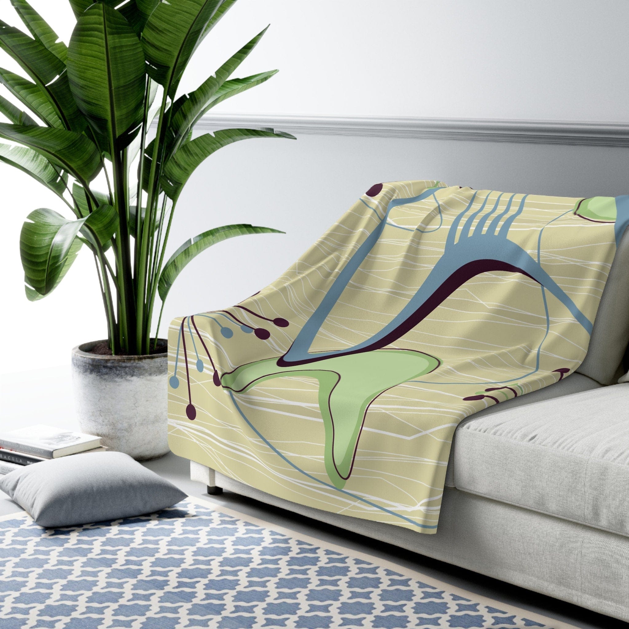 Kate McEnroe New York 50s Mid Century Modern Atomic Boomerang Sherpa Fleece Blanket, MCM Retro Vintage Geometric Starburst Living Room, Bedroom Decor - 129182023Blankets11704015816048263765