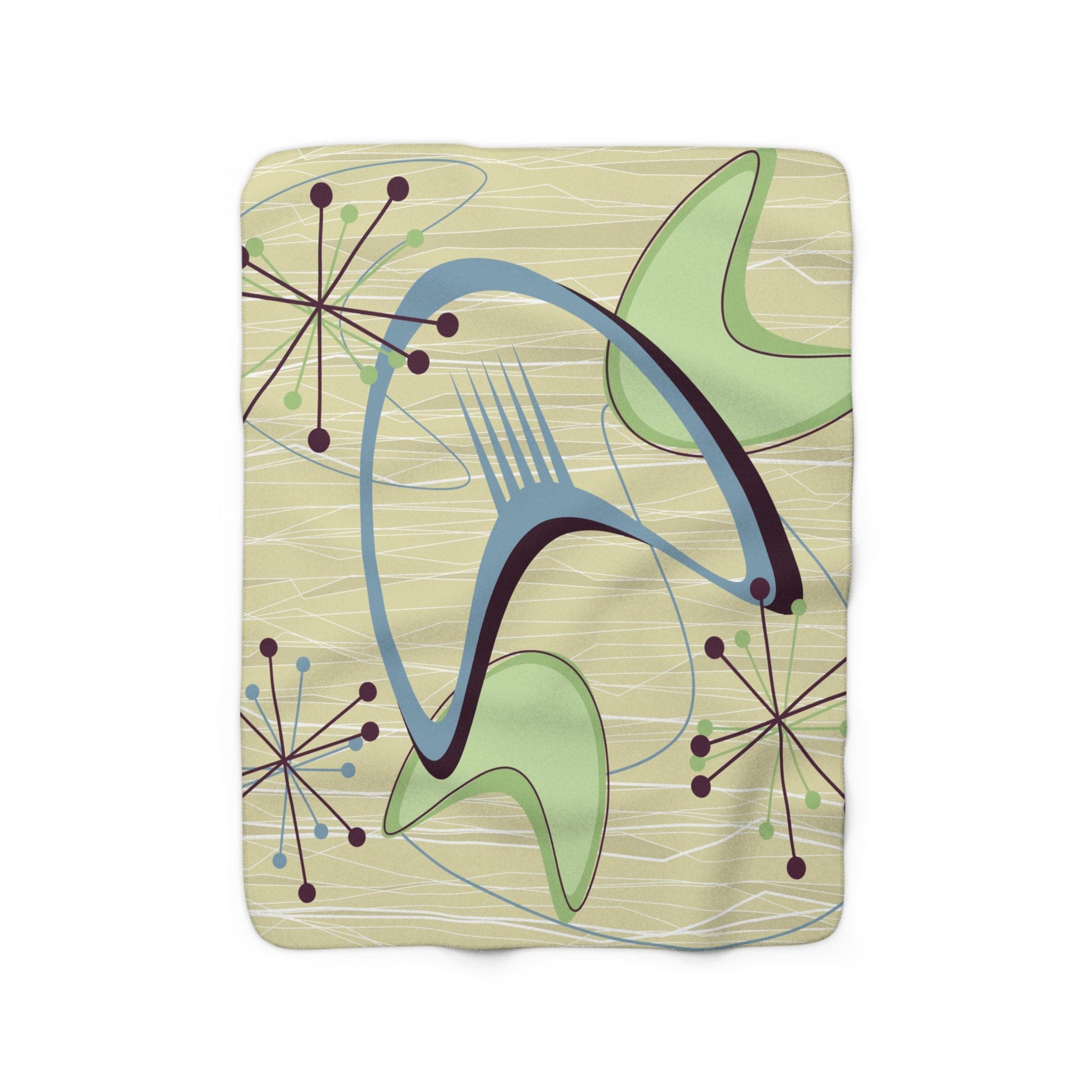 Kate McEnroe New York 50s Mid Century Modern Atomic Boomerang Sherpa Fleece Blanket, MCM Retro Vintage Geometric Starburst Living Room, Bedroom Decor - 129182023Blankets11704015816048263765