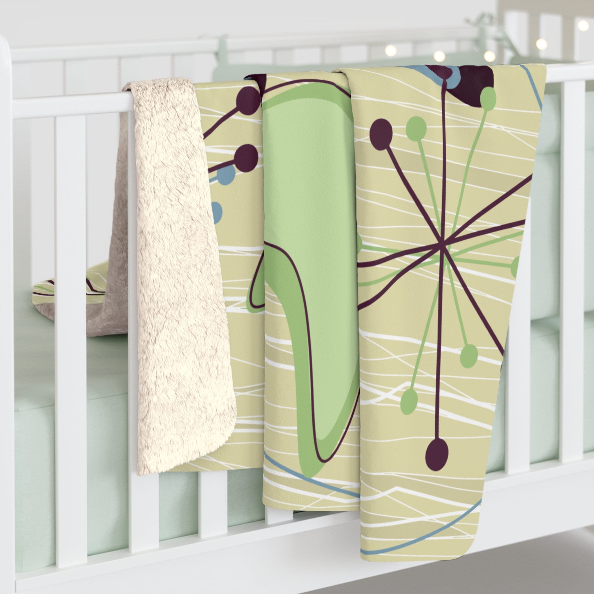 Kate McEnroe New York 50s Mid Century Modern Atomic Boomerang Sherpa Fleece Blanket, MCM Retro Vintage Geometric Starburst Living Room, Bedroom Decor - 129182023Blankets11704015816048263765