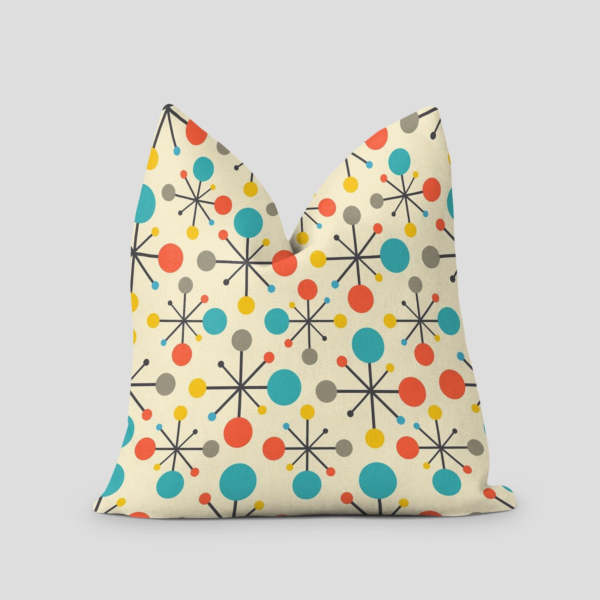 Kate McEnroe New York 50s Mid Century Modern Atomic Retro Starburst Throw Pillow with Insert, Orange, Aqua Blue MCM Cushions, Living Room Accent PillowThrow Pillows52999072864939629100