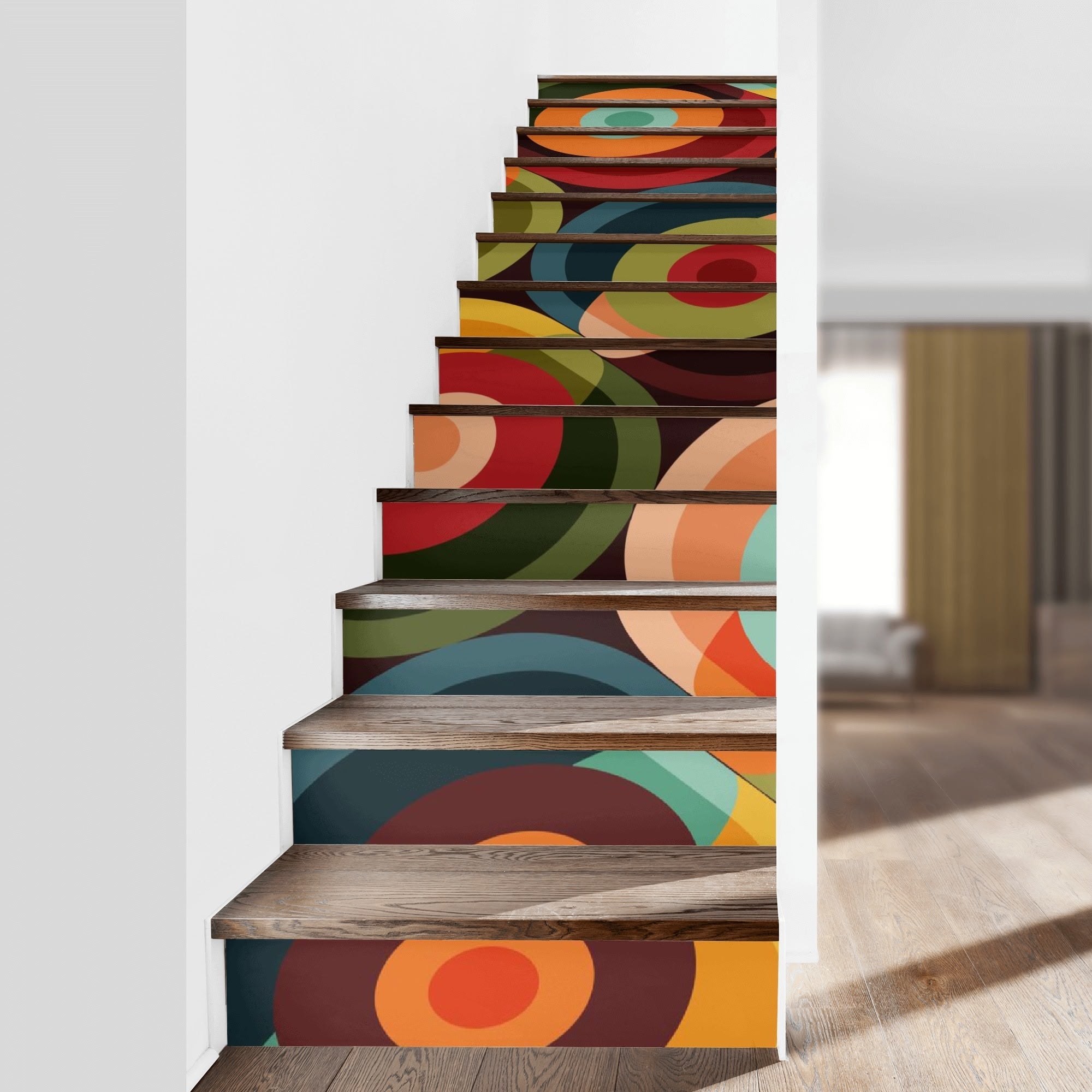 Kate McEnroe New York 50s Psychedelic Orbs Stair Risers 13pc, Mid Century Modern Retro Geometric DecalsStair RisersWJ24PQRW - 1