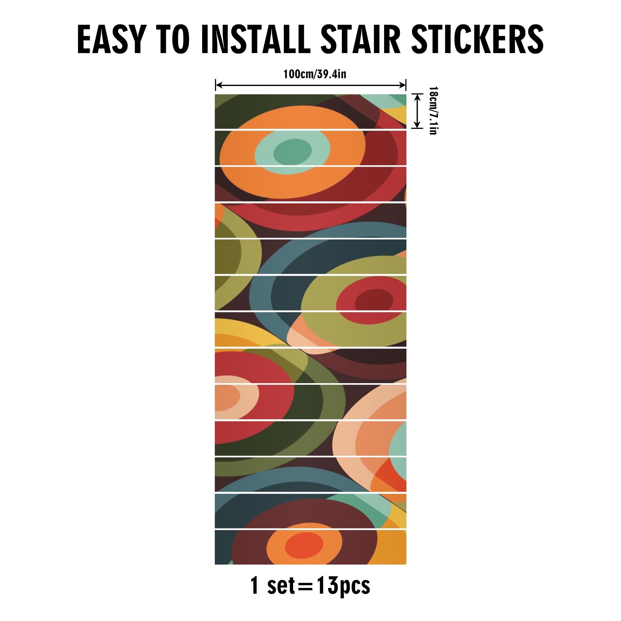 Kate McEnroe New York 50s Psychedelic Orbs Stair Risers 13pc, Mid Century Modern Retro Geometric DecalsStair RisersWJ24PQRW - 1