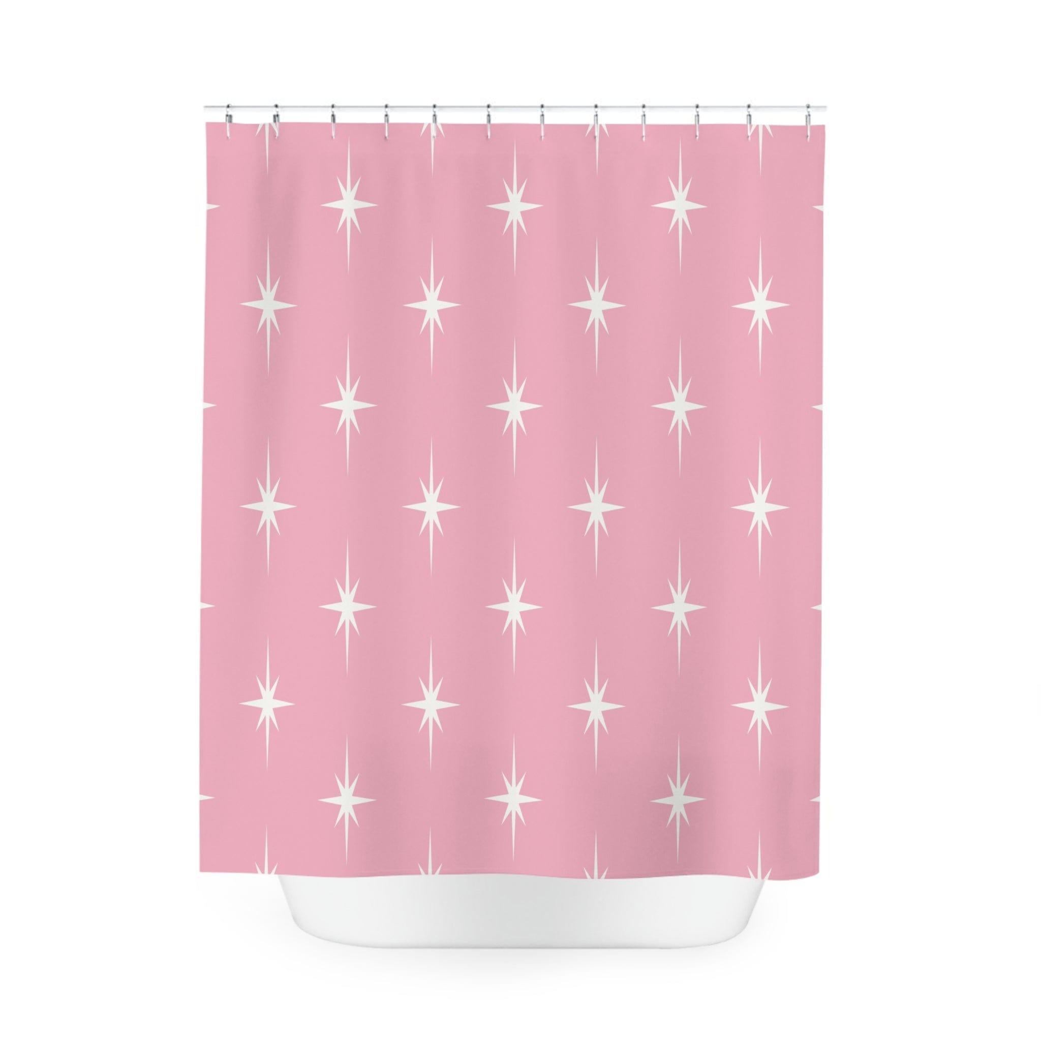 Kate McEnroe New York 50s Retro Mid Century Modern Atomic Starburst Shower Curtains in Vintage Pink and WhiteShower CurtainsS40 - STB - PNK - 7X9