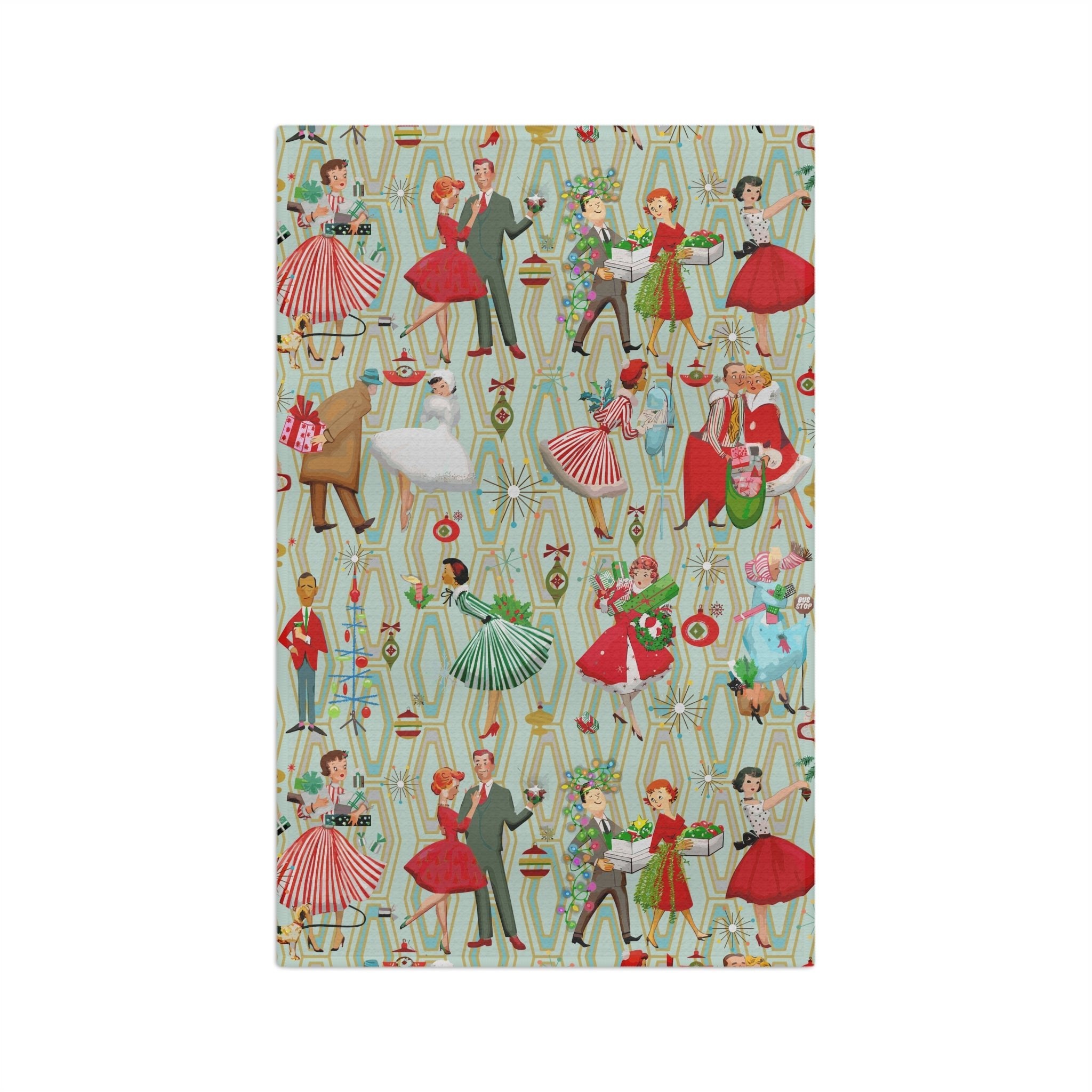 Kate McEnroe New York 50s Retro Vintage Christmas Tea Towel, Mid Century Modern Retro Green, Red, Women, Ladies, Housewives Kitchen Towel, Chef Gift - 132782823Tea Towels24887423114806505886