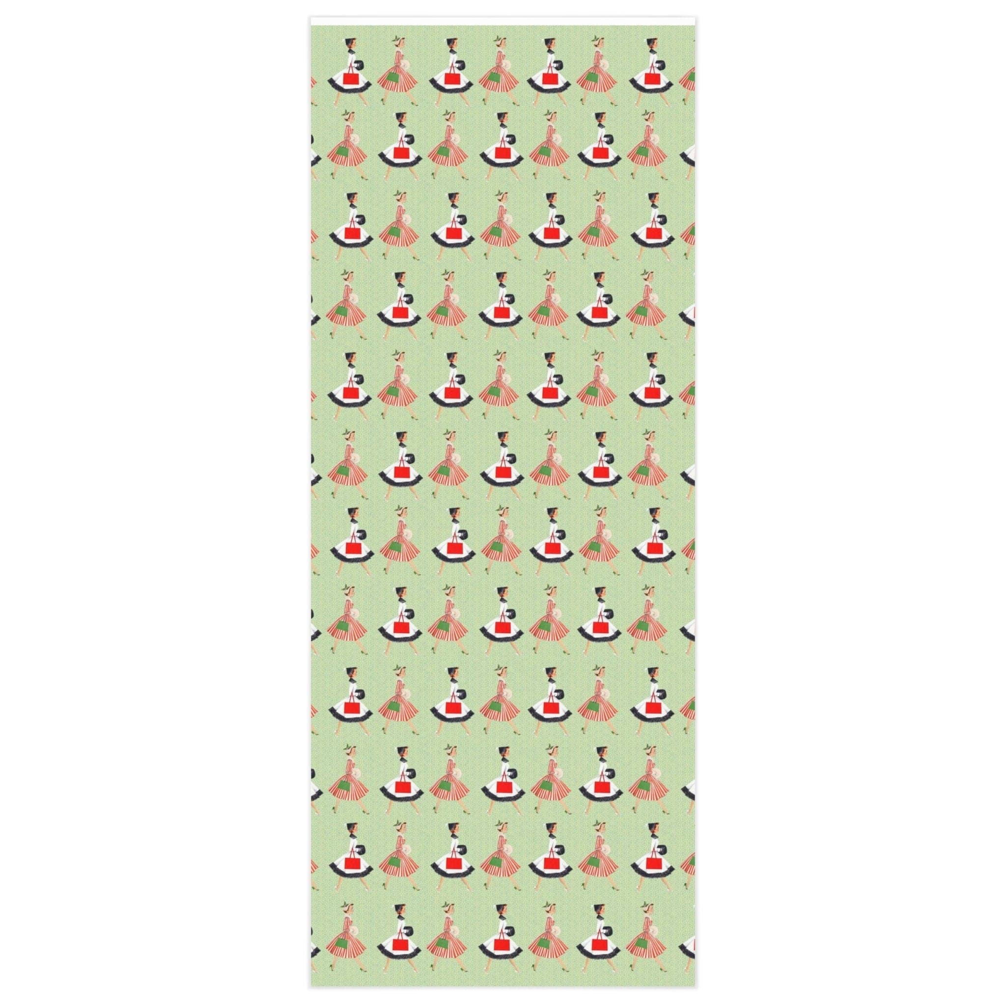 Kate McEnroe New York 50s Vintage Women in Christmas Setting Wrapping Paper, Mid Century Modern Retro Green, Red, Ladies, Housewives Holiday Gift Wrap - 130882623 Wrapping Paper