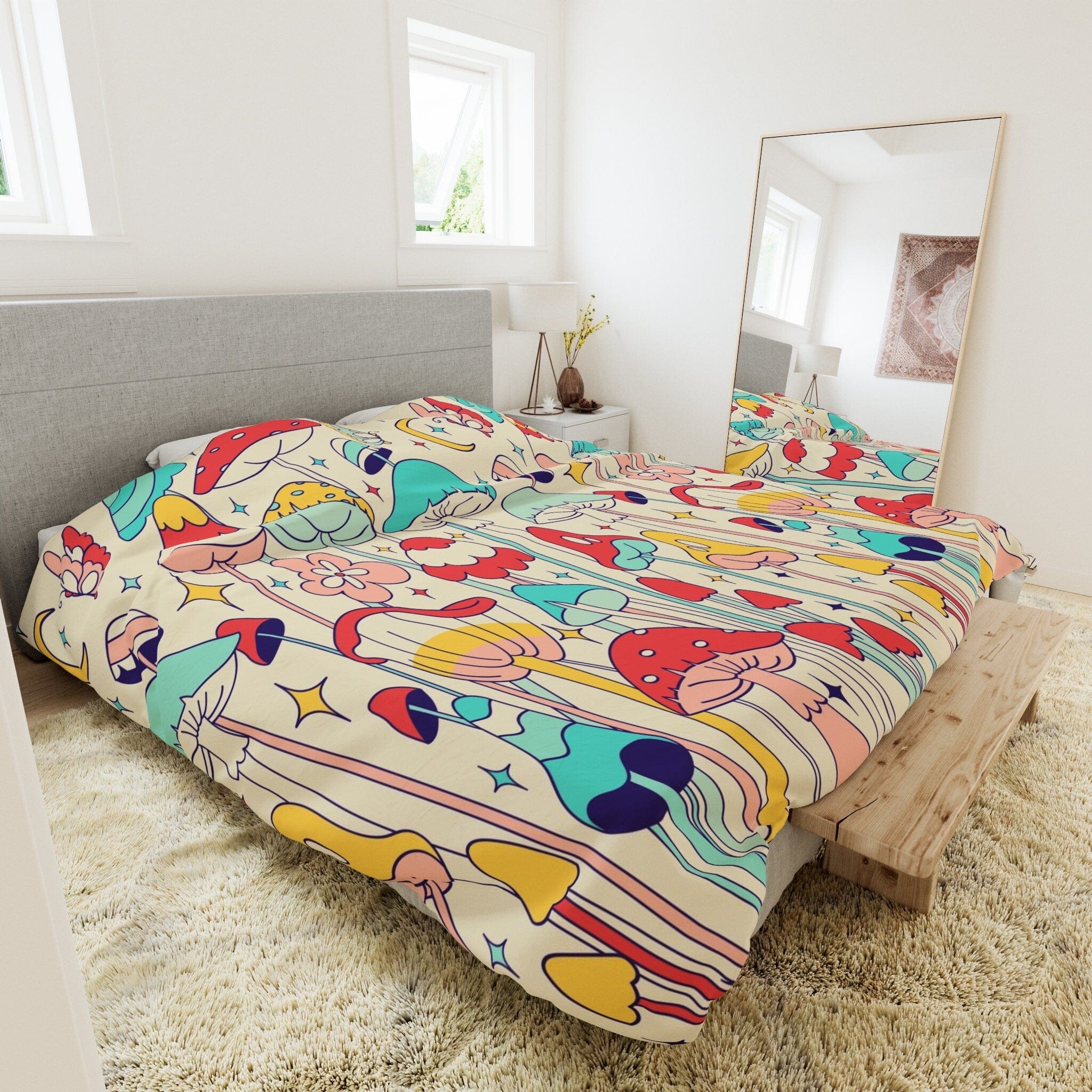 Kate McEnroe New York 60s, 70s Hippie Groovy Mushrooms Duvet Cover, Cottagecore Mushroom Queen, King, Twin, Twin XL Microfiber Bedding, Retro Mid Century ModernDuvet Covers22785953152407499896