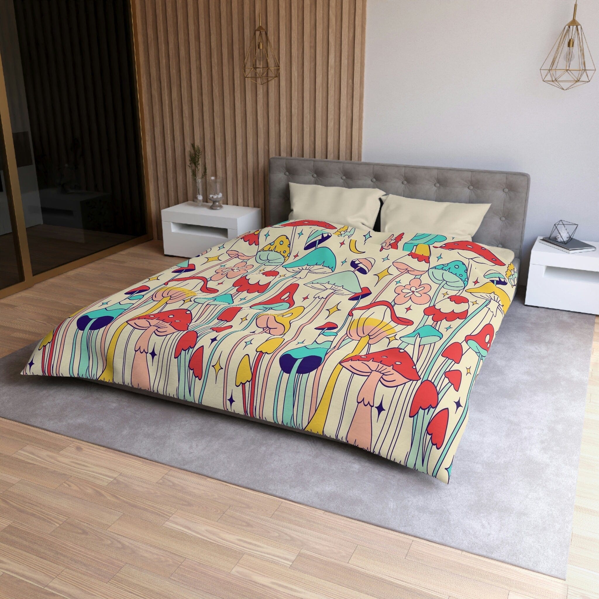 Kate McEnroe New York 60s, 70s Hippie Groovy Mushrooms Duvet Cover, Cottagecore Mushroom Queen, King, Twin, Twin XL Microfiber Bedding, Retro Mid Century ModernDuvet Covers22785953152407499896
