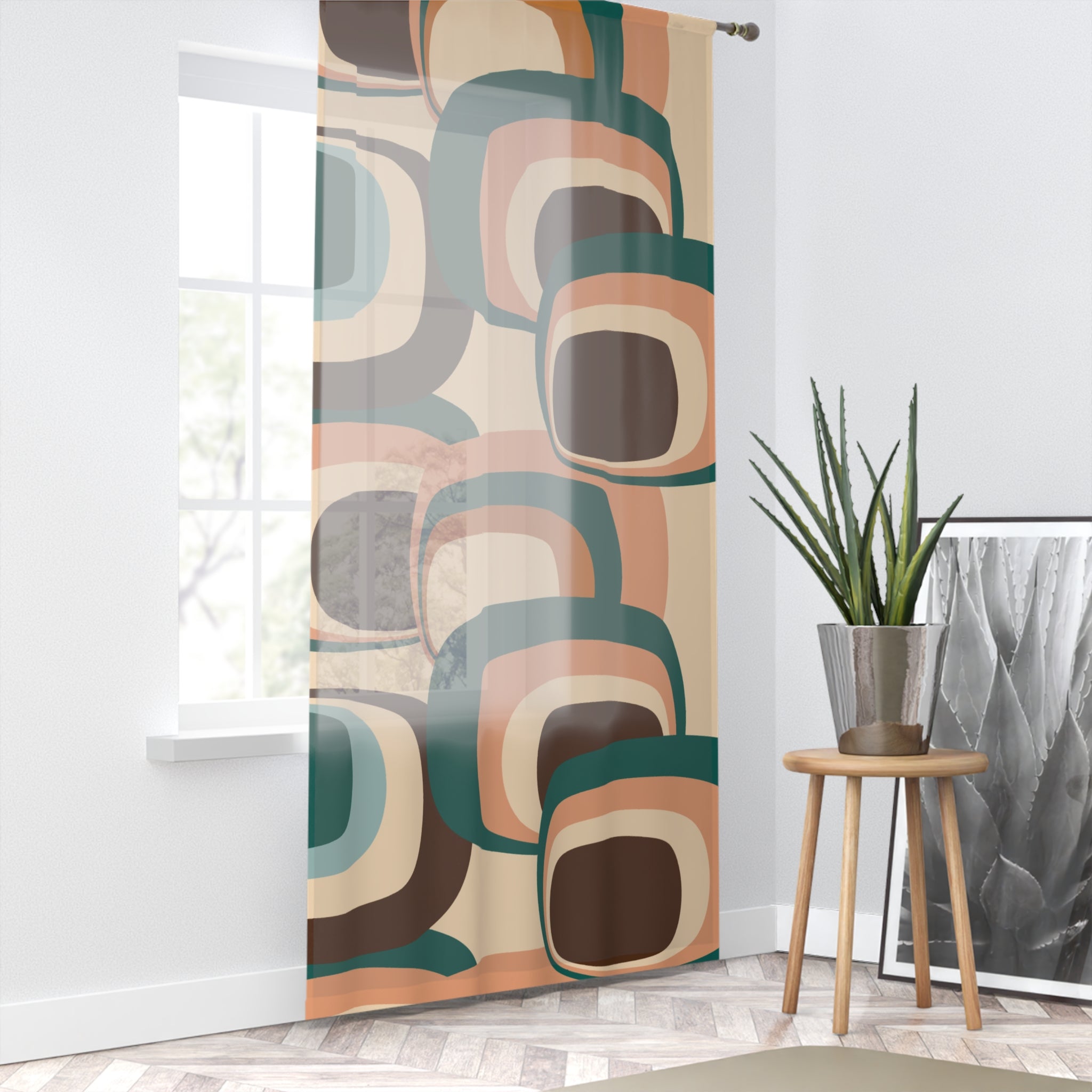 Kate McEnroe New York 60s, 70s Mid Century Modern Retro Geometric Window Curtains, Green, Blue, Brown, Beige MCM Curtain Panels, Living Room, Bedroom Drapes GiftsWindow Curtains42429308544777288697