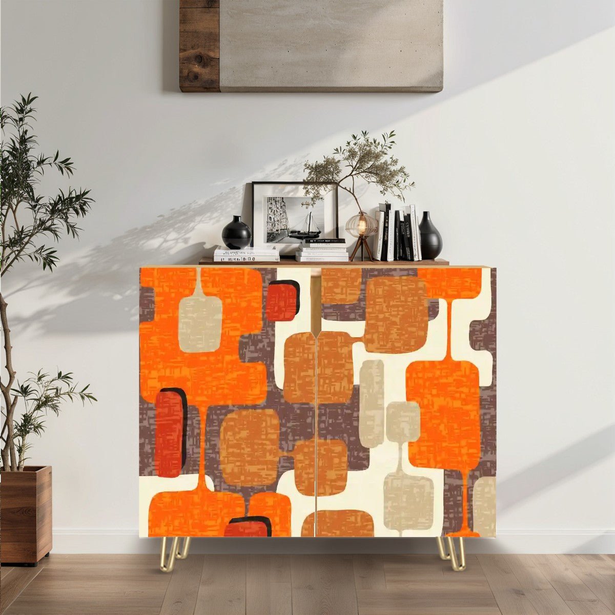 Kate McEnroe New York 60s Mod Geometric Storage Cabinet, Mid Century Modern Abstract Credenza, Retro Atomic Age SideboardStorage CabinetsTSXDUzDd6V