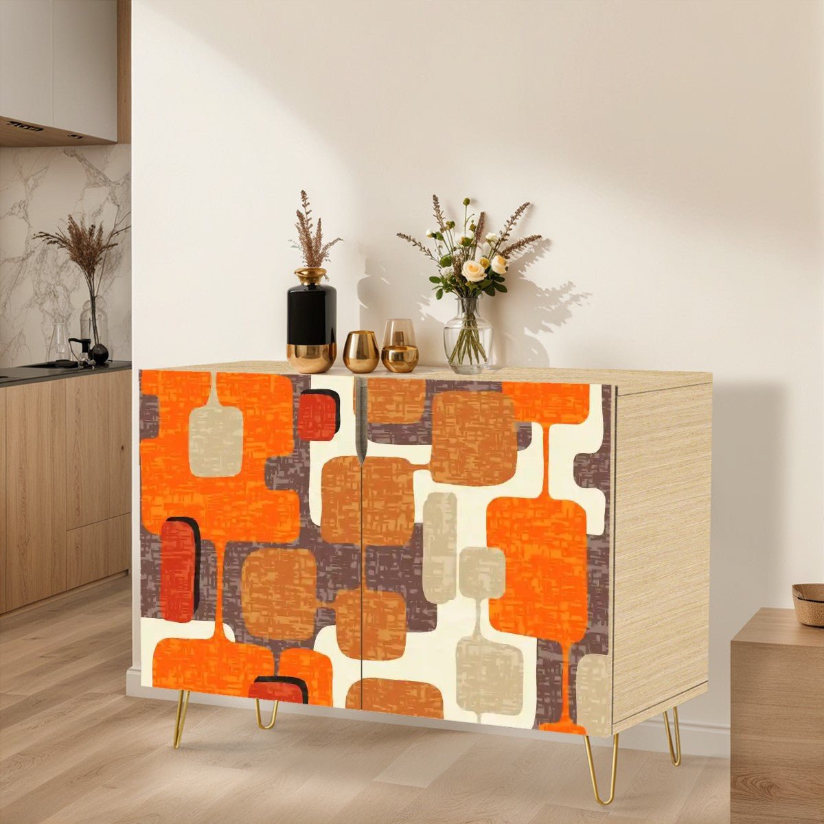 Kate McEnroe New York 60s Mod Geometric Storage Cabinet, Mid Century Modern Abstract Credenza, Retro Atomic Age SideboardStorage CabinetsTSXDUzDd6V