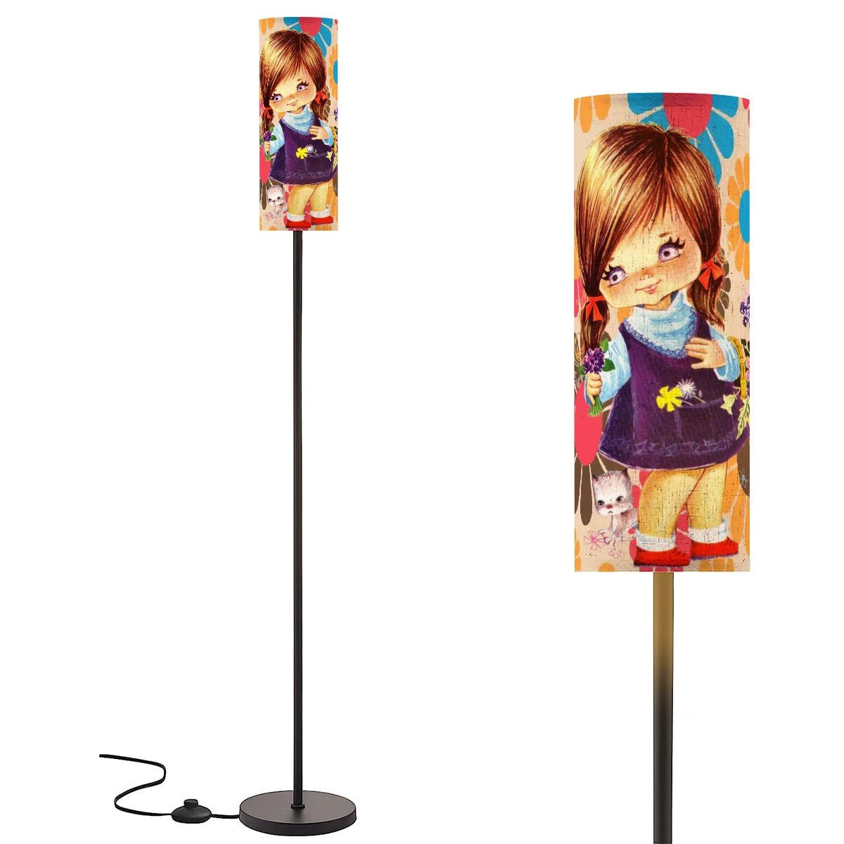 70s Big Eyed Girl Floor Lamp, Retro Vintage Flower Power Daisy Design ...