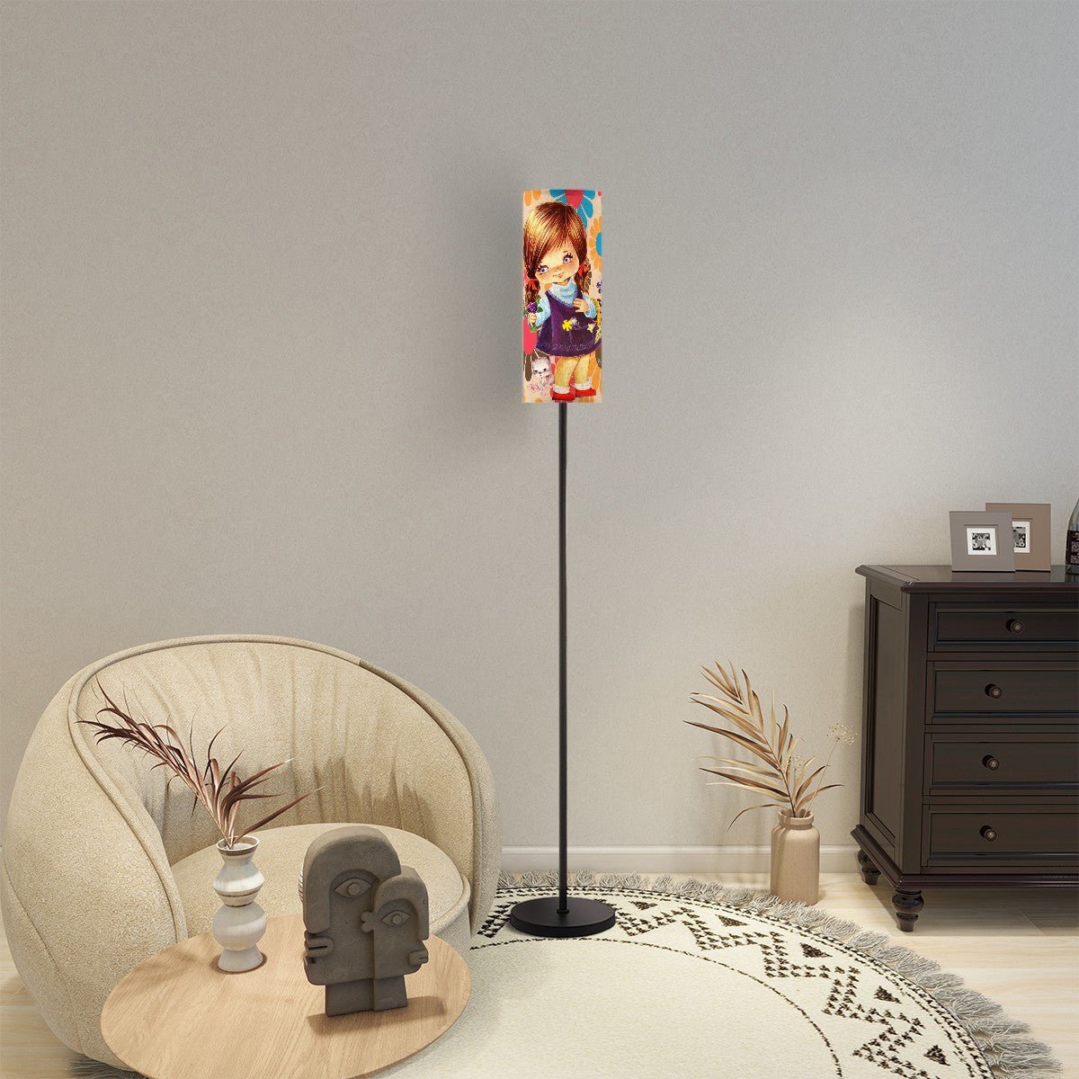 Kate McEnroe New York 70s Big Eyed Girl Floor Lamp, Retro Vintage Flower Power Daisy Design, Groovy Hippie Accent LightFloor Lampsxxg0xIu9d2