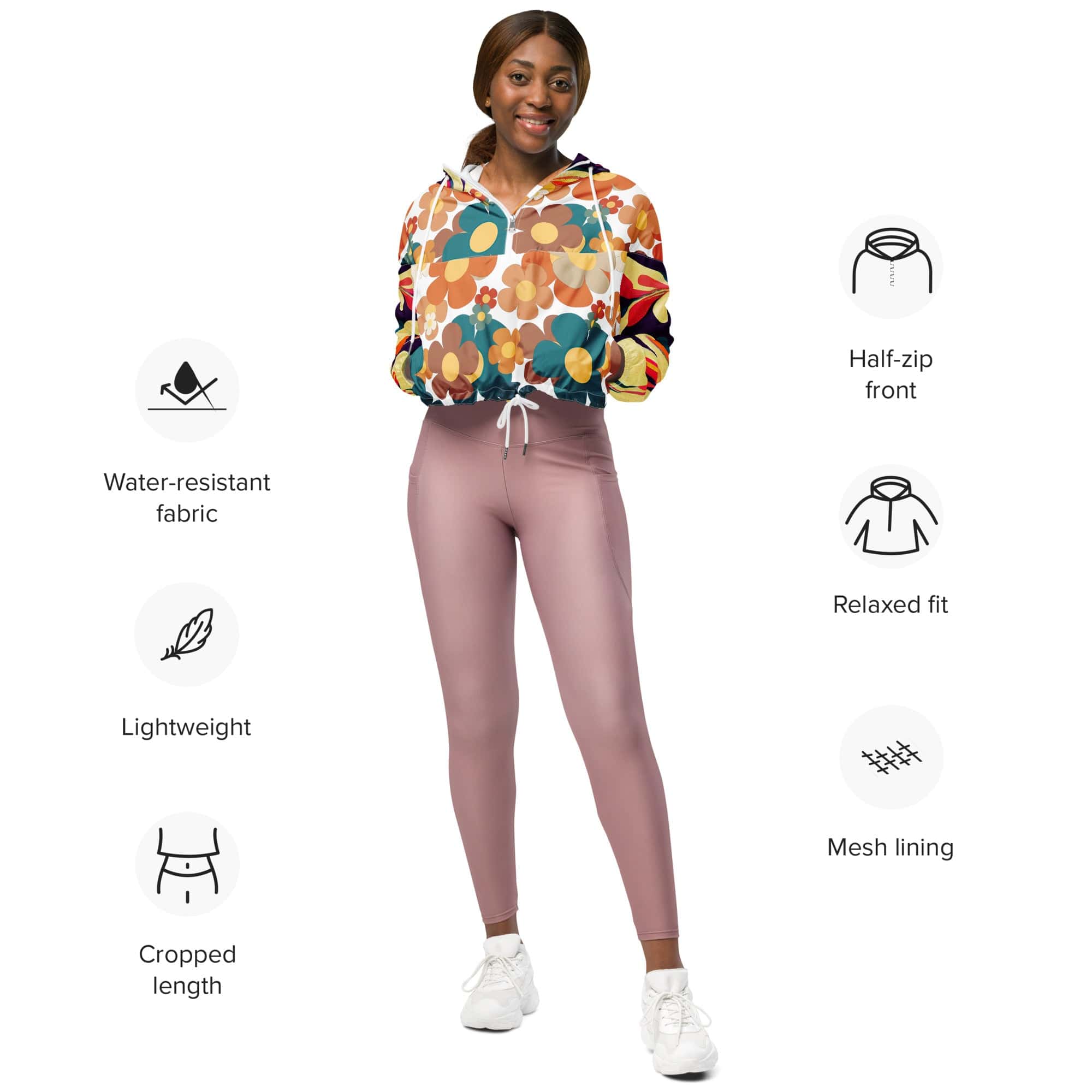 Kate McEnroe New York 70s Flower Power Retro Women’s cropped windbreakerJackets3842938_15800