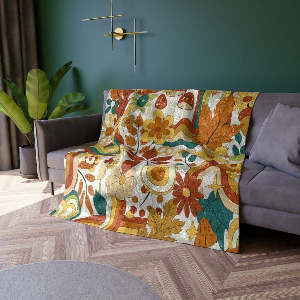 Kate McEnroe New York 70s Groovy Hippie Retro Floral Crushed Velvet BlanketBlankets40985350223587268806