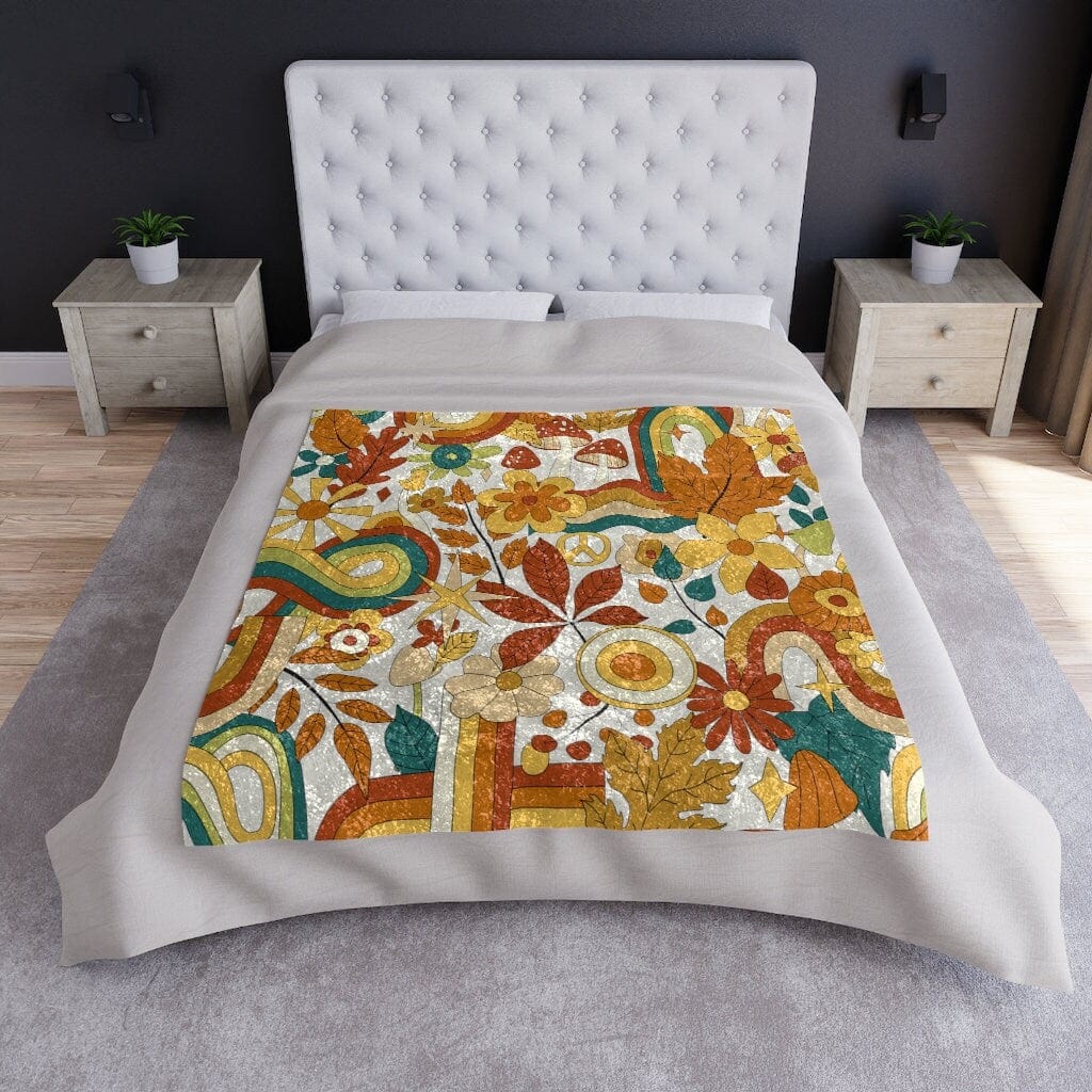 Kate McEnroe New York 70s Groovy Hippie Retro Floral Crushed Velvet BlanketBlankets40985350223587268806