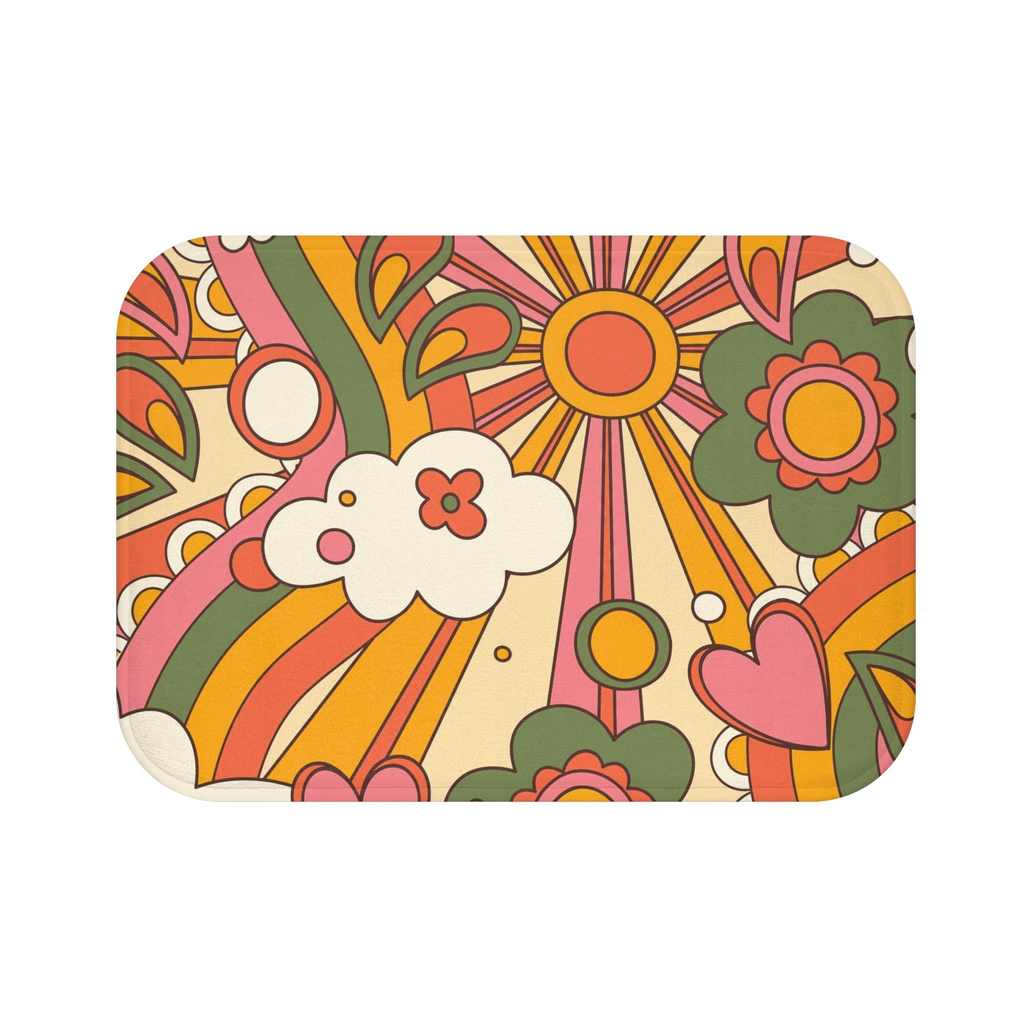 Kate McEnroe New York 70s Groovy Hippie Retro Sunshine Bath Mat, Mid Mod Flower Power Bathroom Rug, Funky Hipster Mid Century Modern Bathroom DecorBath Mats99544262741279746754
