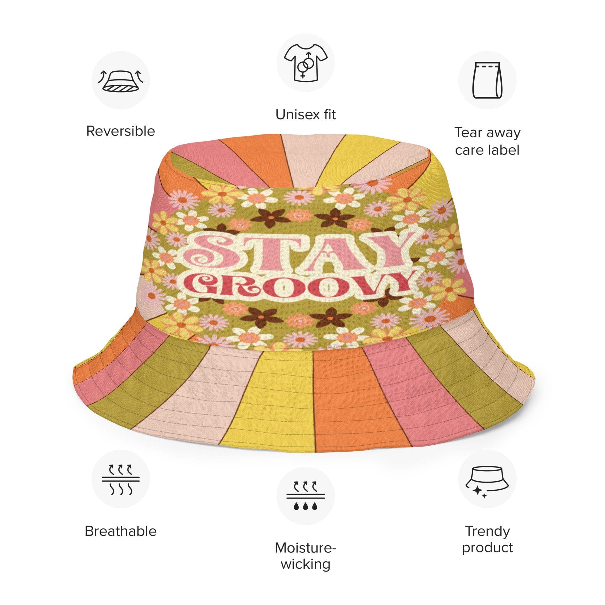 Kate McEnroe New York 70s Groovy Hippie Sunkissed Reversible Bucket HatHats63C775721B24A_16361