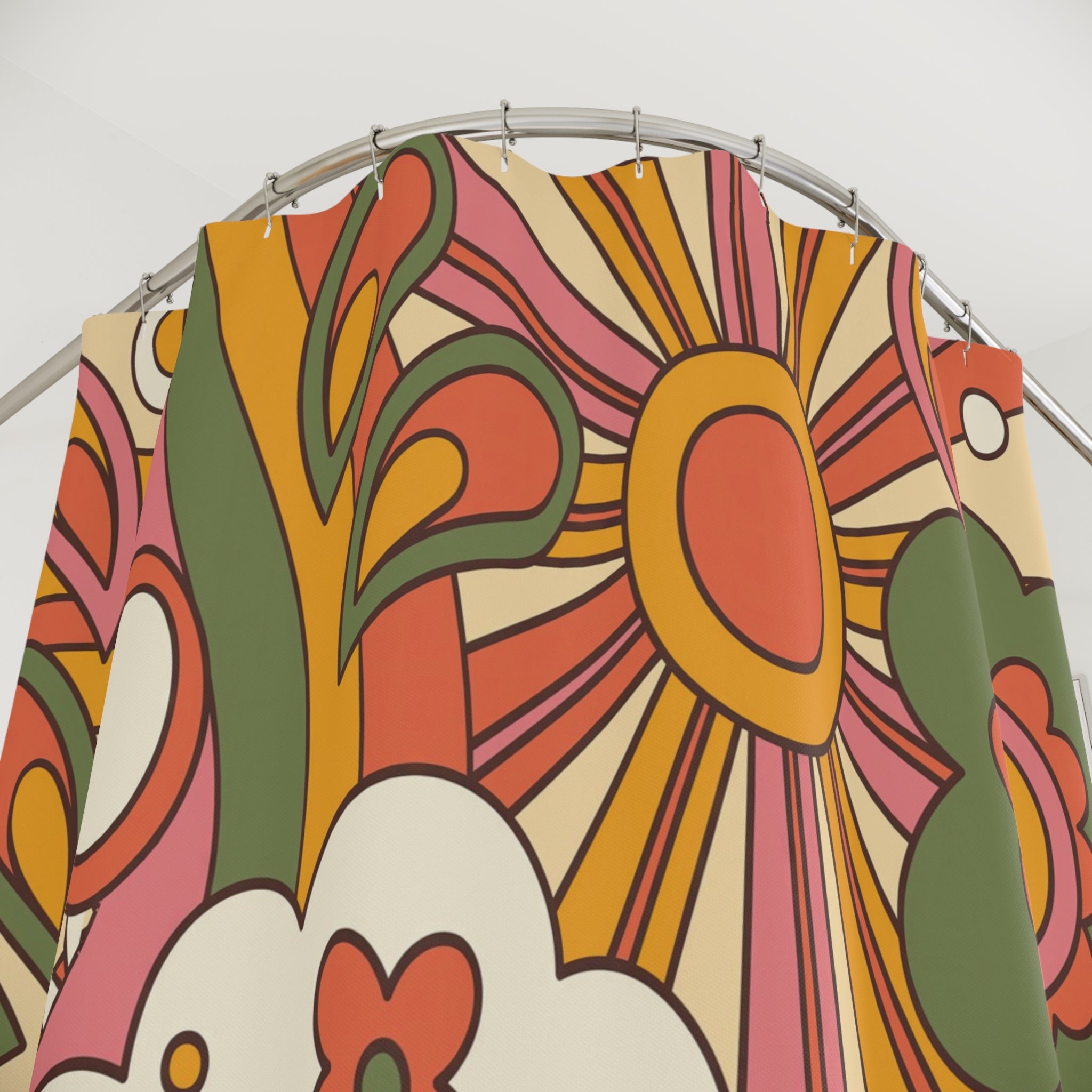 Kate McEnroe New York 70s Groovy Sunshine Shower Curtain, Retro Hippie Mid Century Modern Floral Bathroom DecorShower Curtains29943205852306519180