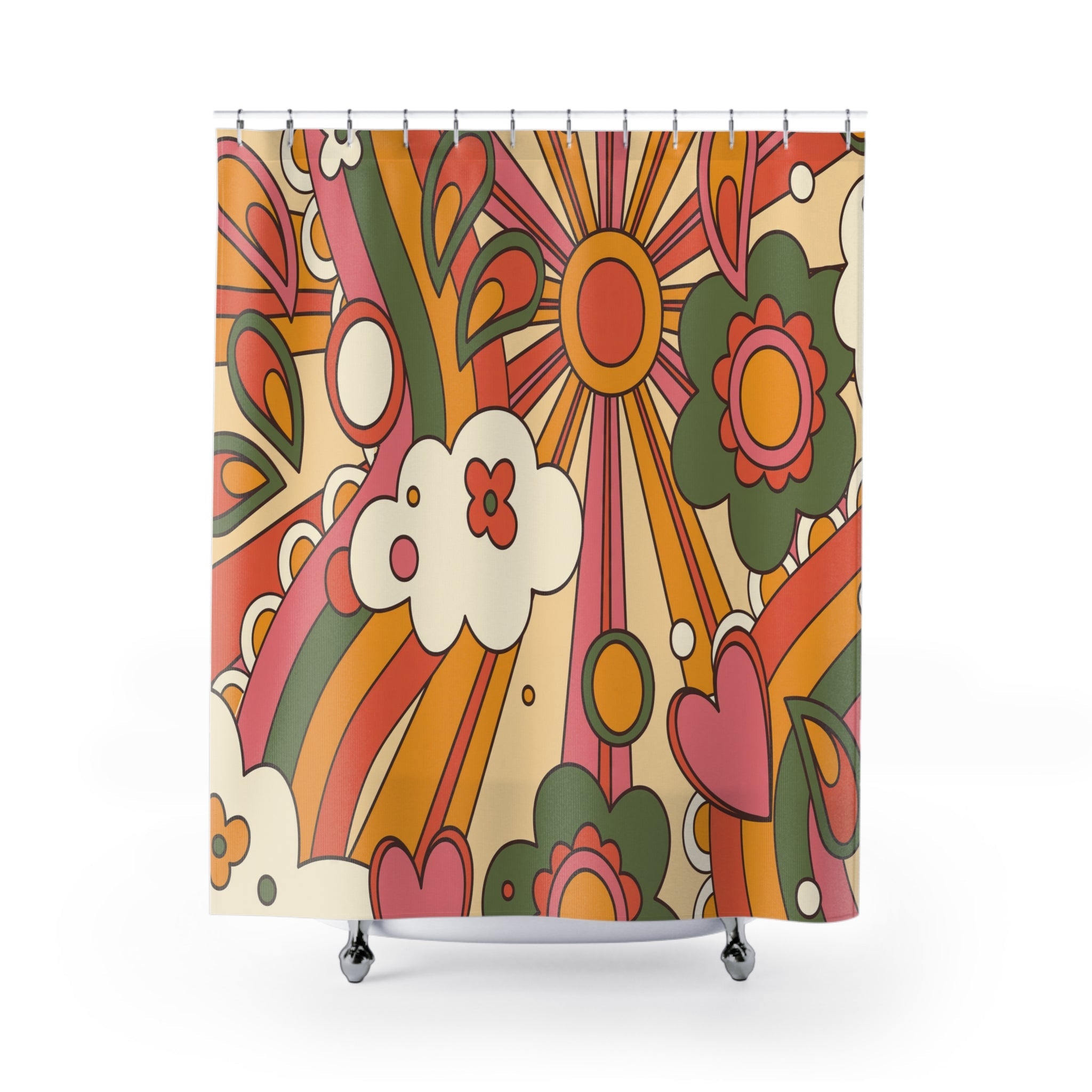 Kate McEnroe New York 70s Groovy Sunshine Shower Curtain, Retro Hippie Mid Century Modern Floral Bathroom DecorShower Curtains29943205852306519180