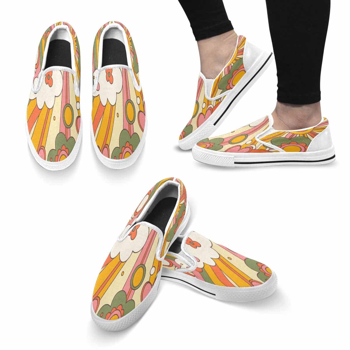 Kinda 70's Women’s slip-on hotsell canvas shoes, Geometric Graphic Design, Bright and Colorful Design, Custom Shoes