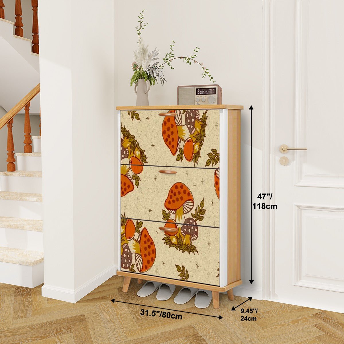 Kate McEnroe New York 70s Merry Mushroom Shoe Cabinet, Retro Mid Century Modern Storage Organizer, Woodland MCM Hallway FurnitureShoe StoragedwkTwUGPLb