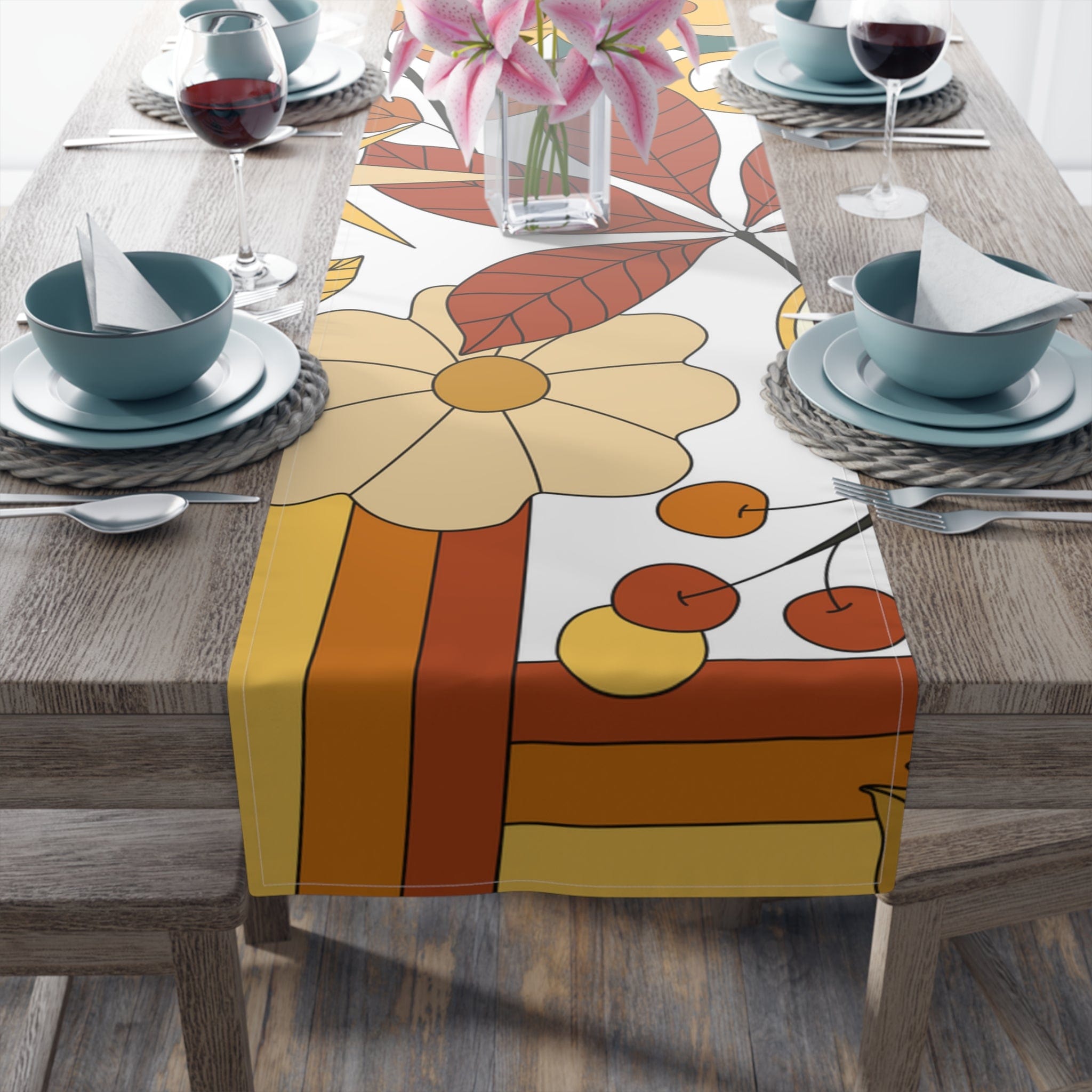 Kate McEnroe New York 70s Mid Mod Groovy Hippie Floral Cotton Twill Table RunnersTable RunnersTableRunner - CottonTwill - 16x90 - 20220809190611664