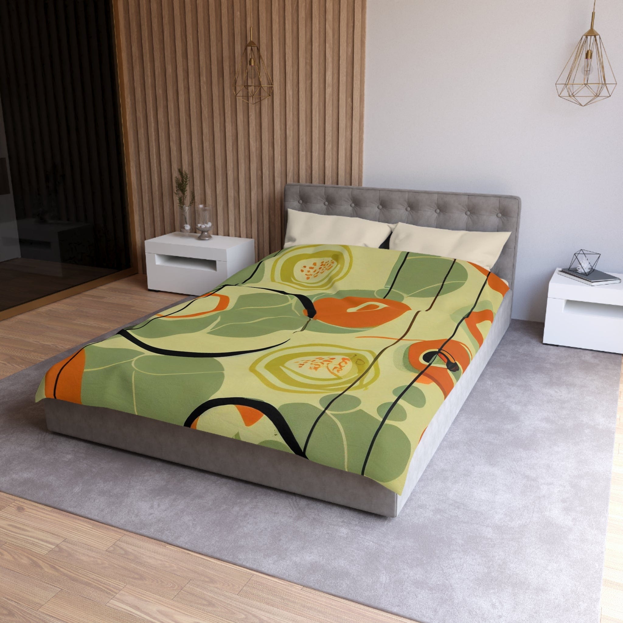 Kate McEnroe New York 70s Mod Abstract Geometric Duvet Cover, Burnt Orange and Green Mid Century Style, Queen, King, Twin, Twin XL Bedding - KM13829923Duvet Covers30652507126637710229