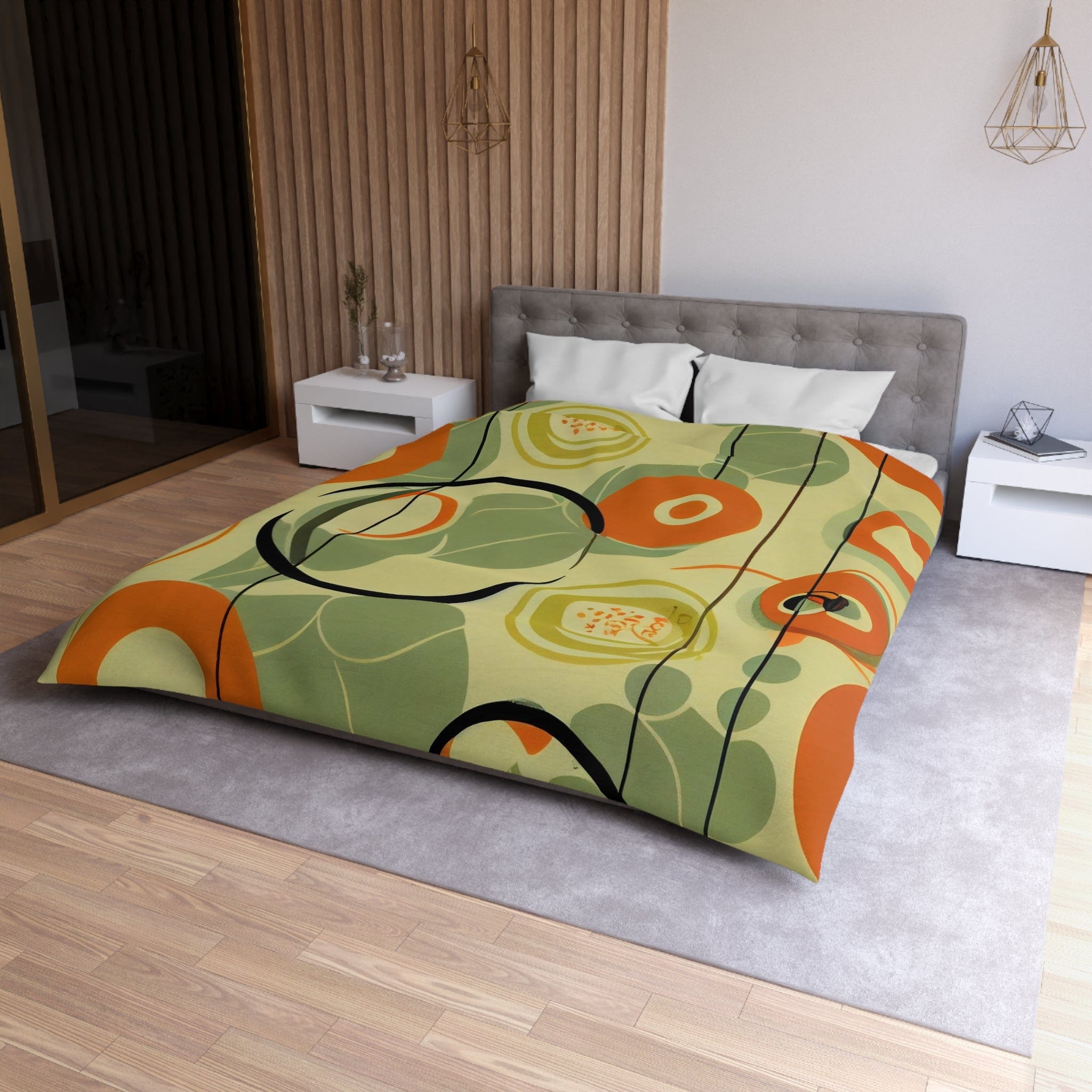 Kate McEnroe New York 70s Mod Abstract Geometric Duvet Cover, Burnt Orange and Green Mid Century Style, Queen, King, Twin, Twin XL Bedding - KM13829923Duvet Covers30652507126637710229