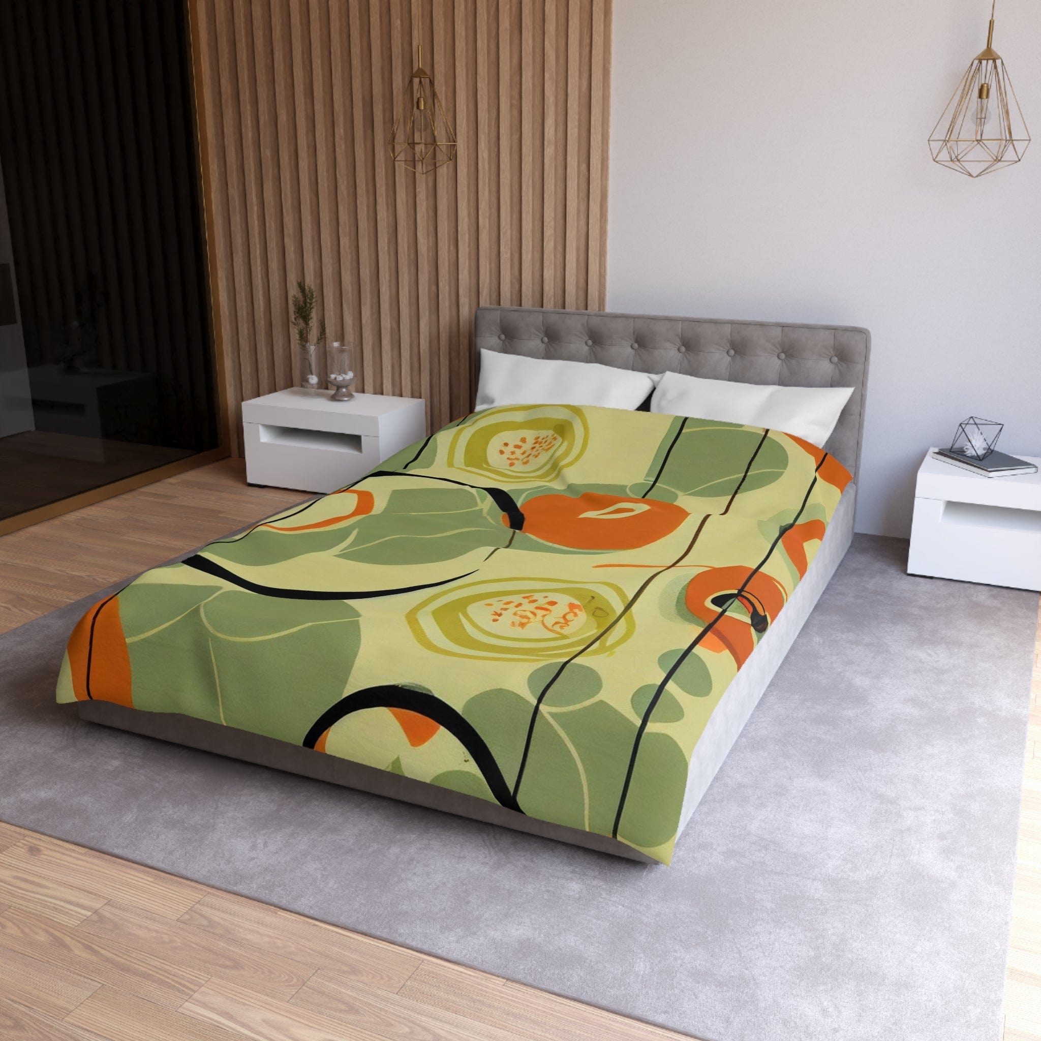 Kate McEnroe New York 70s Mod Abstract Geometric Duvet Cover, Burnt Orange and Green Mid Century Style, Queen, King, Twin, Twin XL Bedding - KM13829923Duvet Covers30652507126637710229