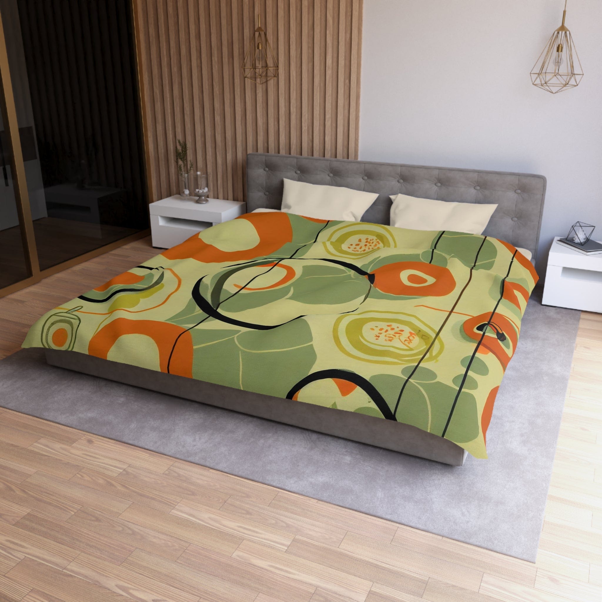 Kate McEnroe New York 70s Mod Abstract Geometric Duvet Cover, Burnt Orange and Green Mid Century Style, Queen, King, Twin, Twin XL Bedding - KM13829923Duvet Covers30652507126637710229