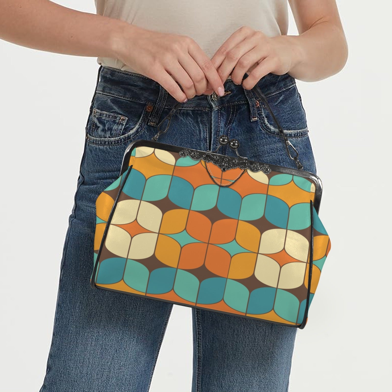 Kate McEnroe New York 70s Mod Kiss Lock Purse Retro Geometric Vintage HandbagCrossbody BagsD3274943
