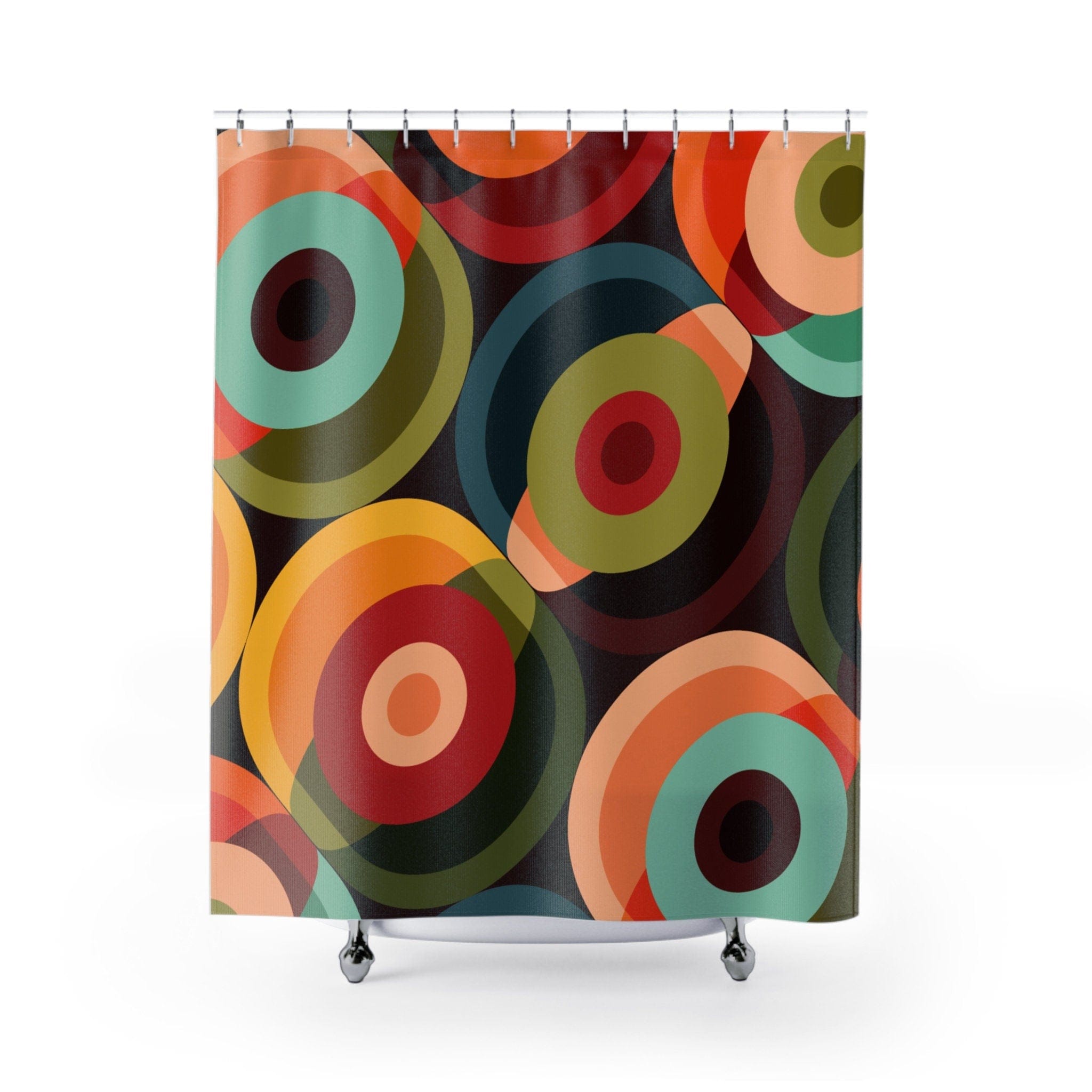 Kate McEnroe New York 70s Psychedelic Geometric Shower Curtain, Retro Colorful Circle Orb Abstract Bathroom Curtains - 13379123Shower CurtainsS40 - RED - ORB - 7X7