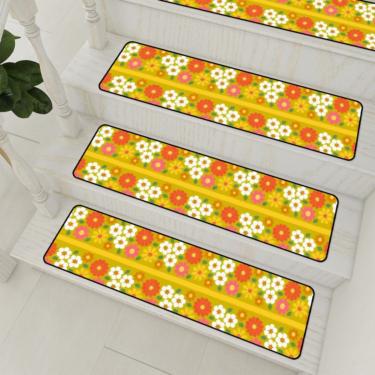 Kate McEnroe New York 70s Retro Floral Stair Treads, Mid Century Modern Daisy Non - Slip Carpet Strips, Vintage Groovy Flower Step CoversStair TreadsfyEGSkOsFT