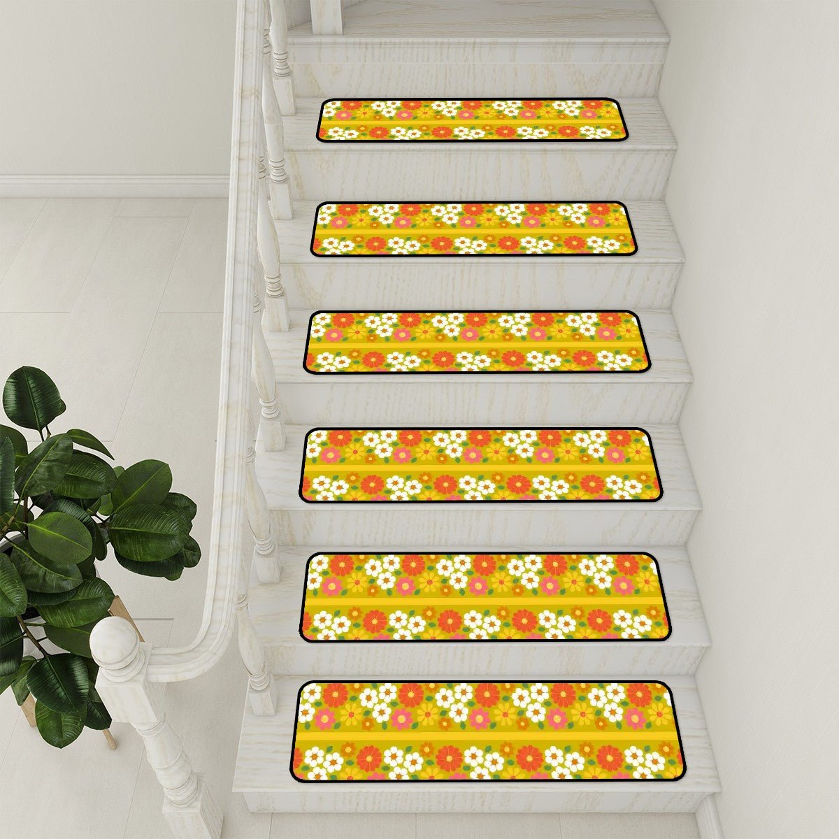 Kate McEnroe New York 70s Retro Floral Stair Treads, Mid Century Modern Daisy Non - Slip Carpet Strips, Vintage Groovy Flower Step CoversStair TreadsfyEGSkOsFT