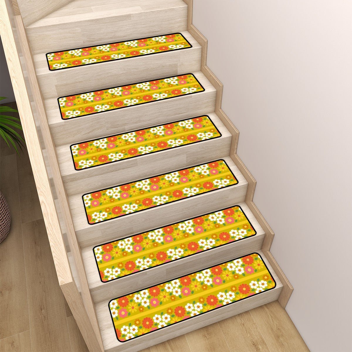 Kate McEnroe New York 70s Retro Floral Stair Treads, Mid Century Modern Daisy Non - Slip Carpet Strips, Vintage Groovy Flower Step CoversStair TreadsfyEGSkOsFT