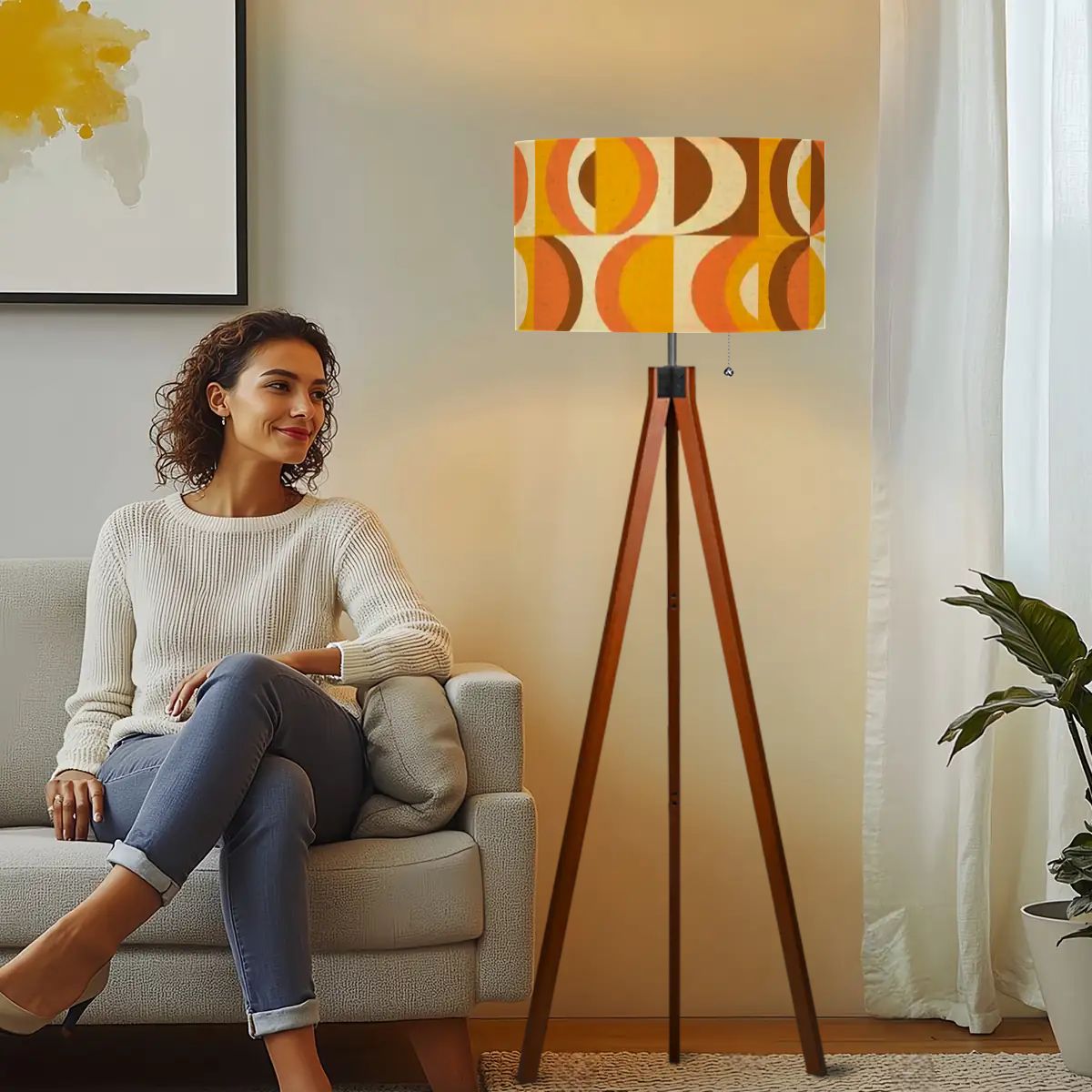 Kate McEnroe New York 70s Retro Geometric Tripod Floor Lamp Mid Century Modern LightingTripod Floor Lamps2E7FYDmomG