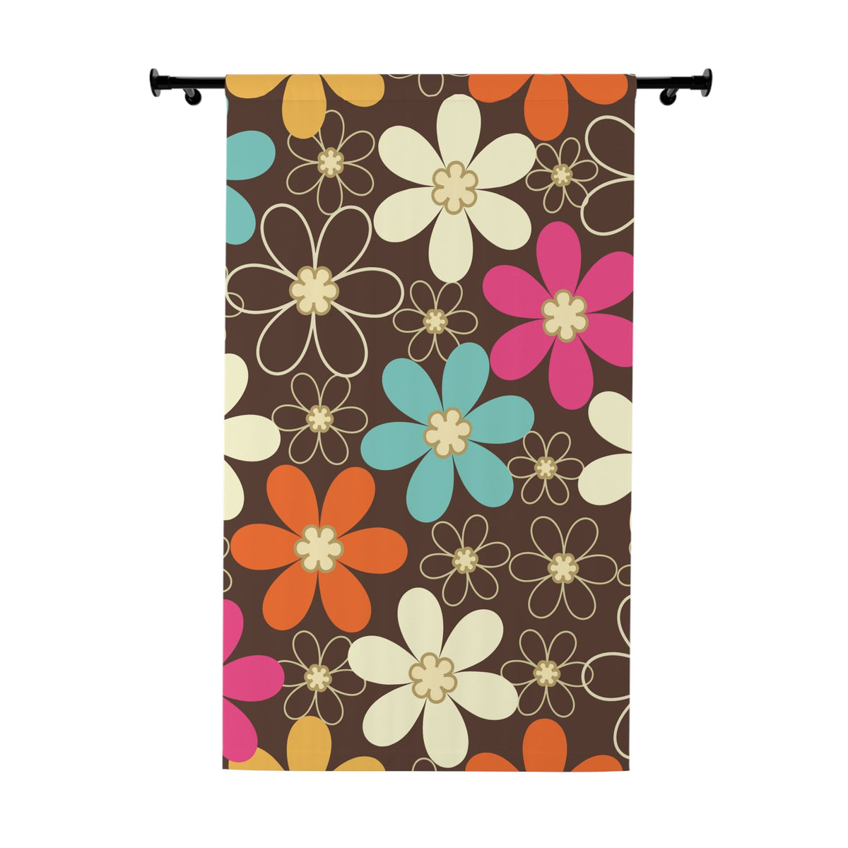 Kate McEnroe New York 70s Retro Groovy Hippie Flower Power Window Curtains, Mid Century Modern Teal, Orange, Pink, Chocolate Floral Blackout Curtain PanelWindow Curtains14677832814650977087